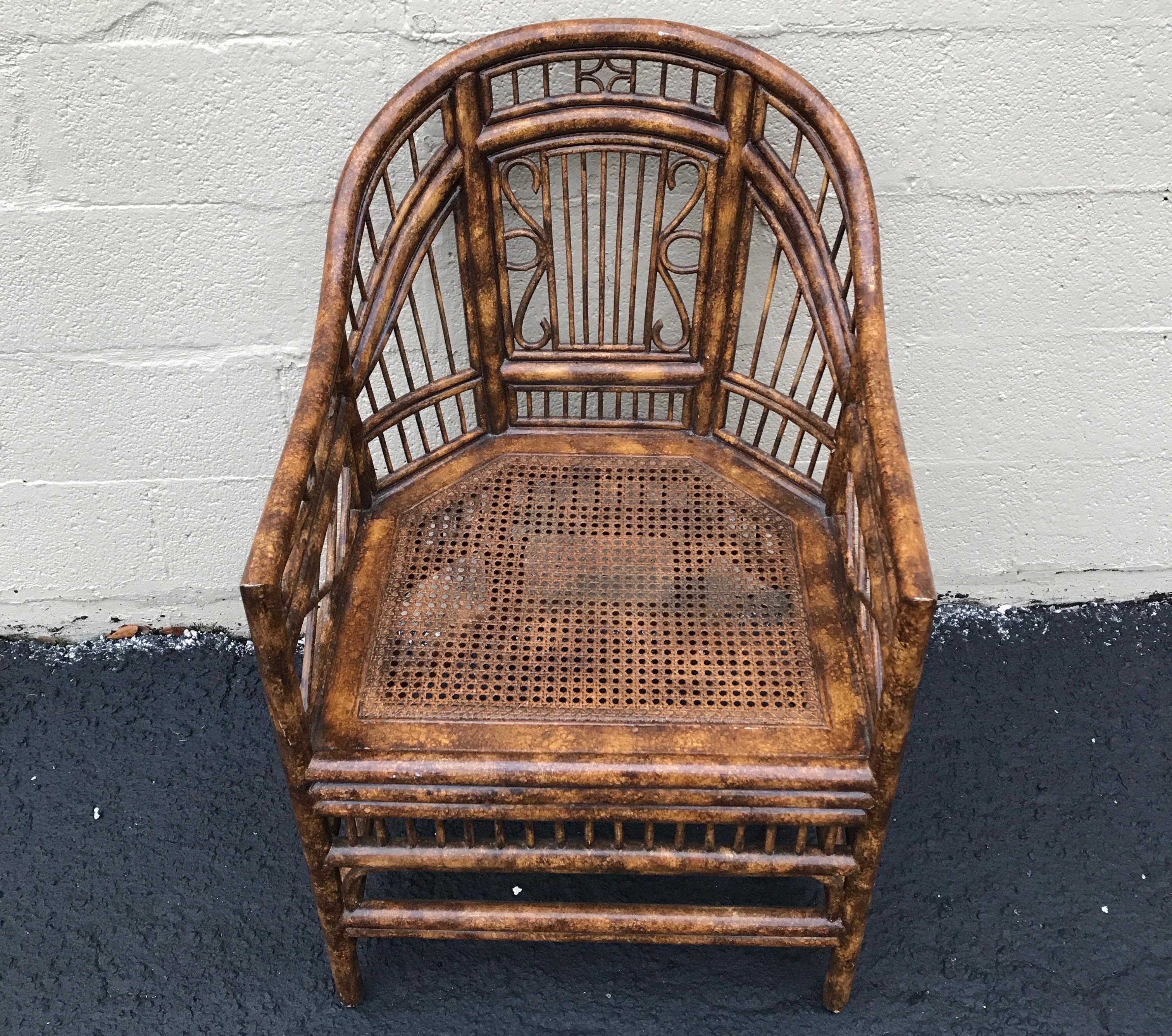 Vintage Burnt Bamboo Brighton Chair In Good Condition For Sale In West Palm Beach, FL