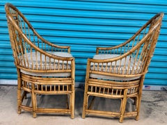 Vintage Burnt Bamboo Brighton Pavillion Armchairs by Brown Jordan, Circa 1980s