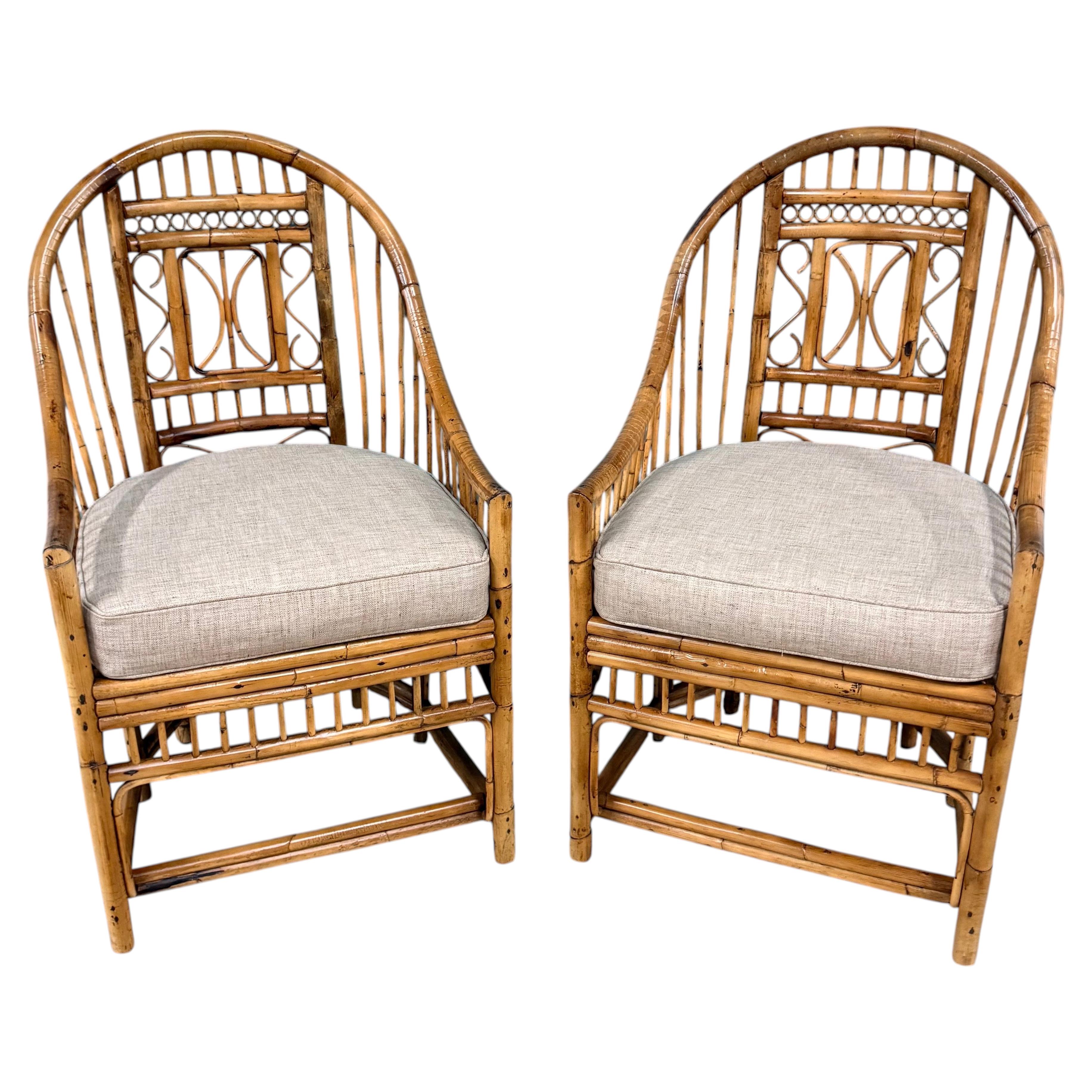 Vintage Burnt Bamboo Brighton Pavillion Armchairs by Brown Jordan, Circa 1980s
