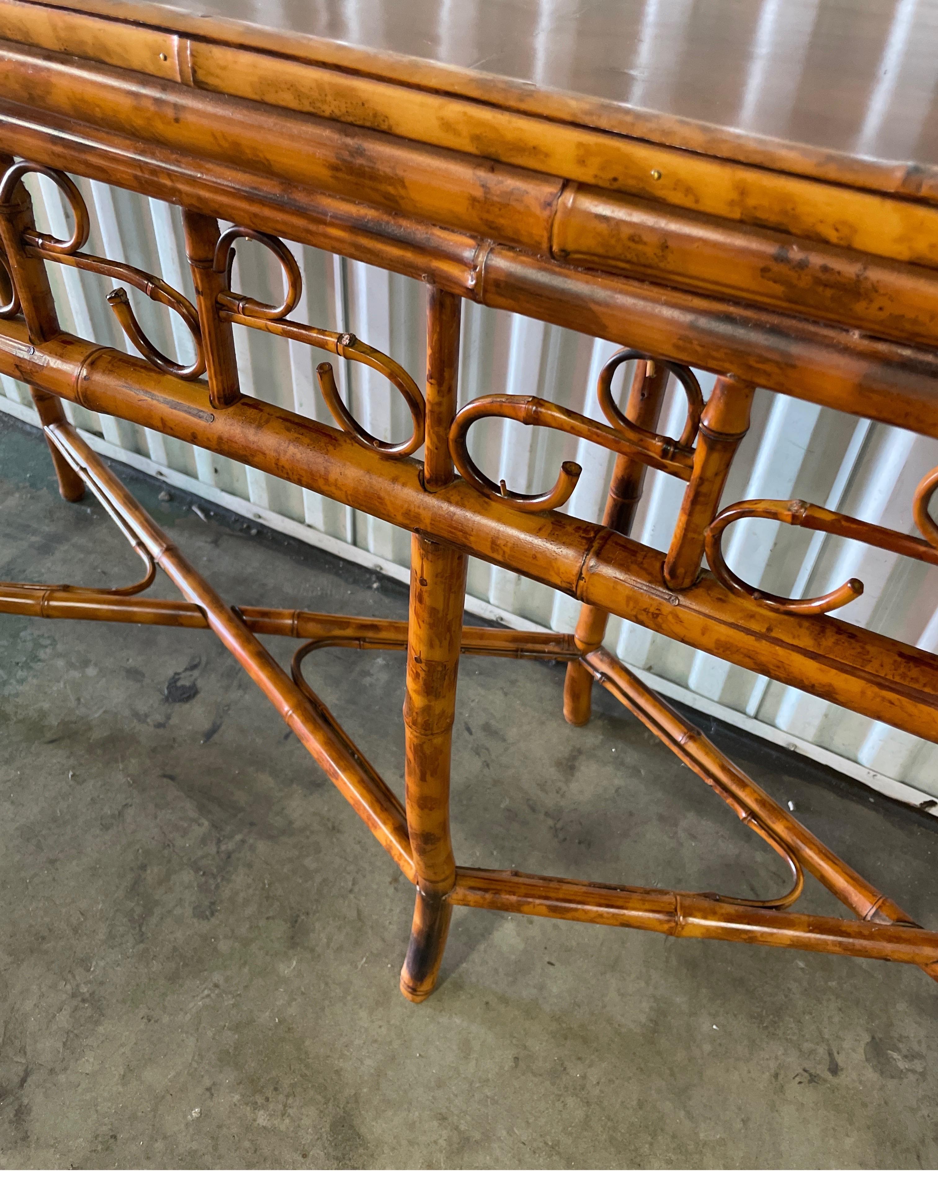 Vintage Burnt Bamboo Brighton Style Console Table For Sale 3