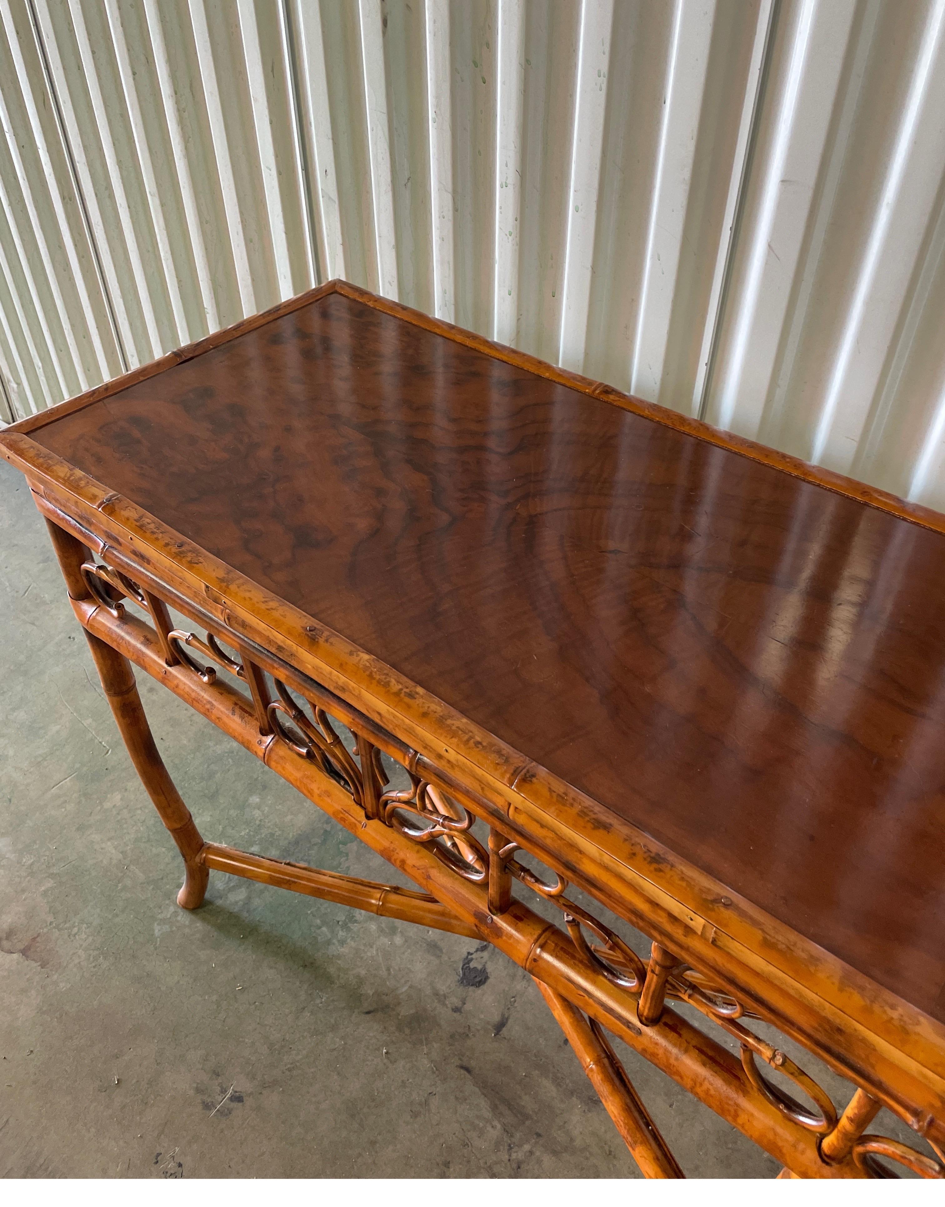 Vintage Burnt Bamboo Brighton Style Console Table For Sale 4