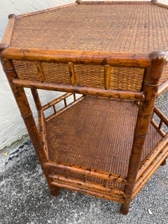 Vintage Two Tier Side Table in Burnt Bamboo, British Colonial Style