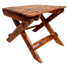 Vintage Burnt Bamboo Folding Stool - Unique Antique Design