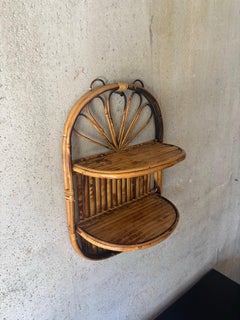Vintage Burnt Bamboo Folding Wall Shelf, Italian Riviera Franco Albini Style
