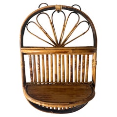 Vintage Burnt Bamboo Folding Wall Shelf, Italian Riviera Franco Albini Style