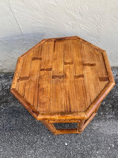 Vintage Burnt Bamboo Octagon Side Table