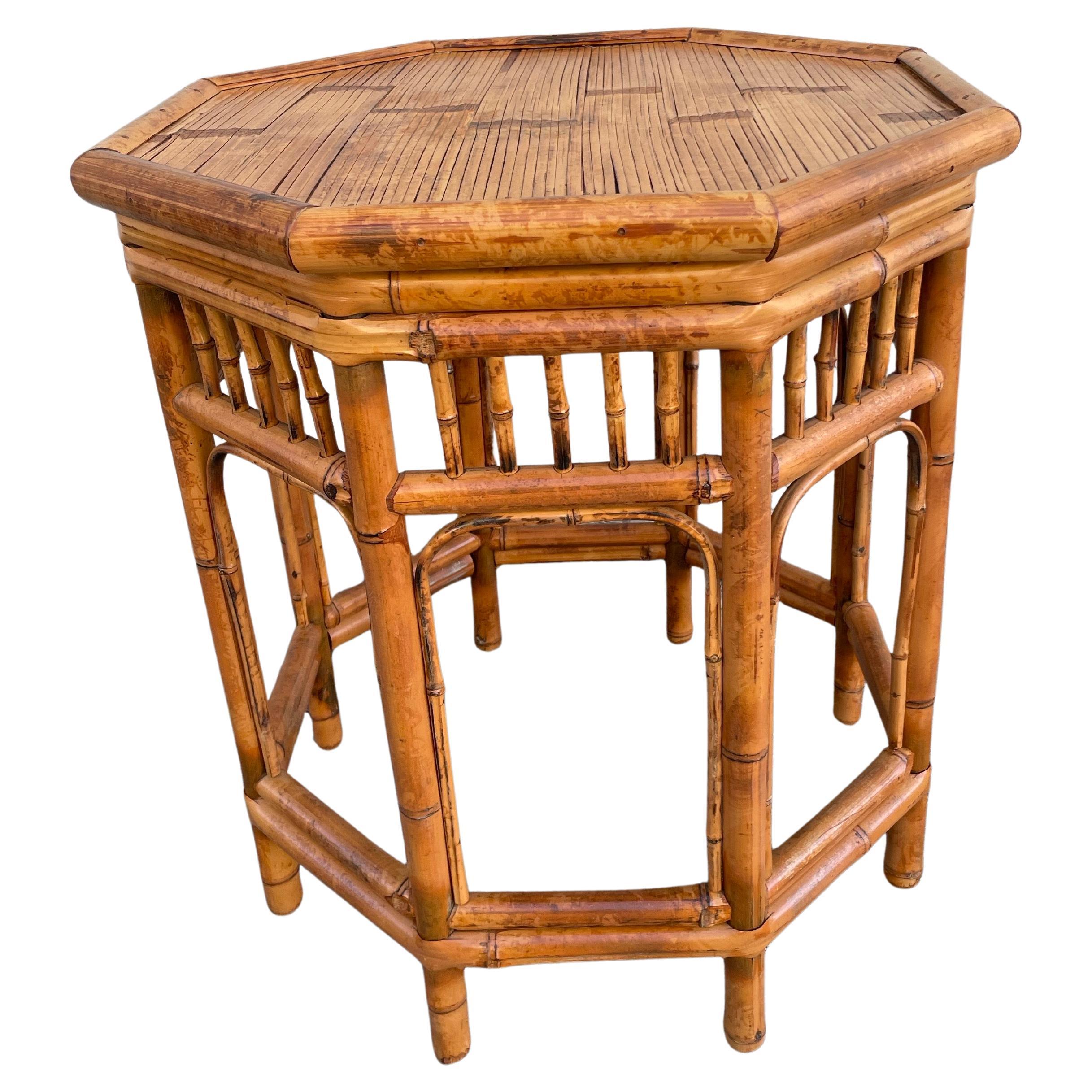 Vintage Burnt Bamboo Octagon Side Table