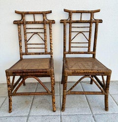 Vintage Burnt Bamboo Pagoda Dining Chairs set of 4