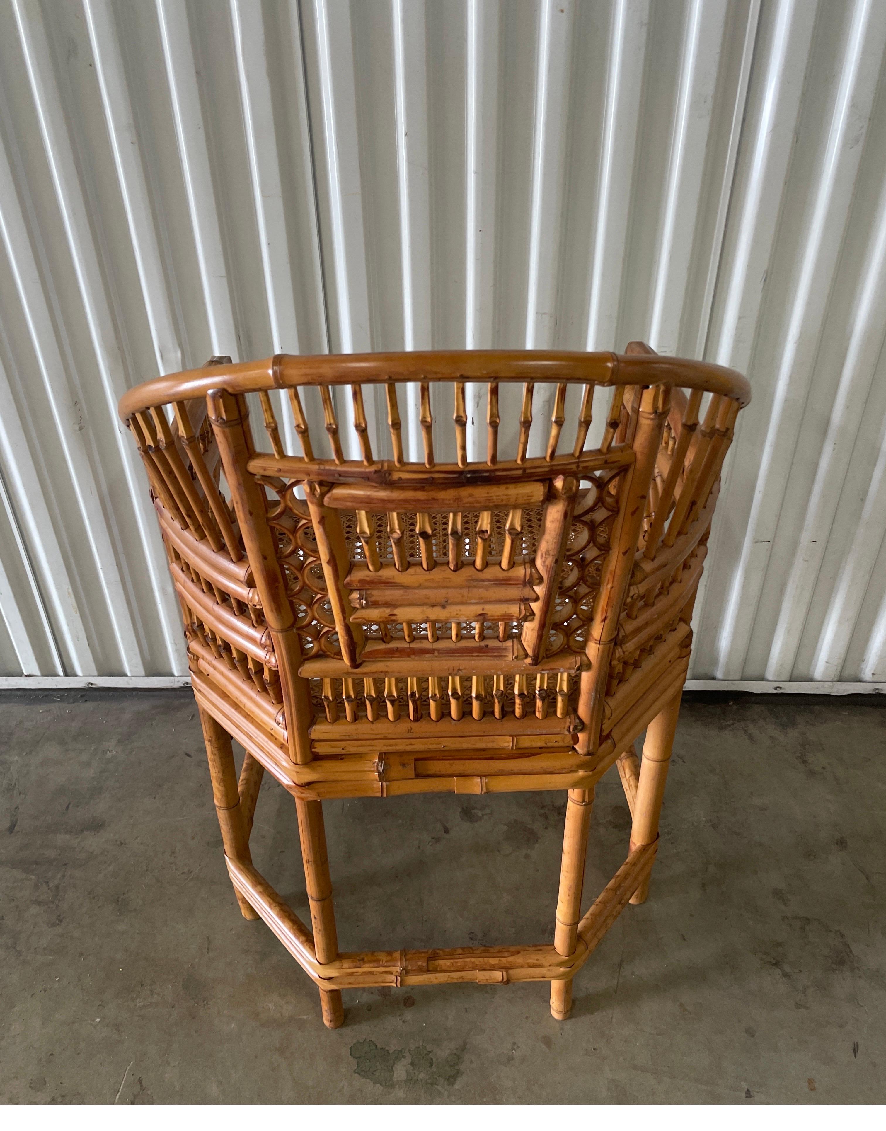 Vintage Burnt Bamboo & Rattan Brighton Chair In Good Condition In West Palm Beach, FL