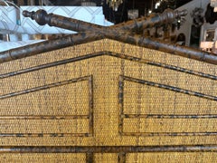 British Colonial Burnt Bamboo & Rattan Grasscloth Headboard Queen Size Bed