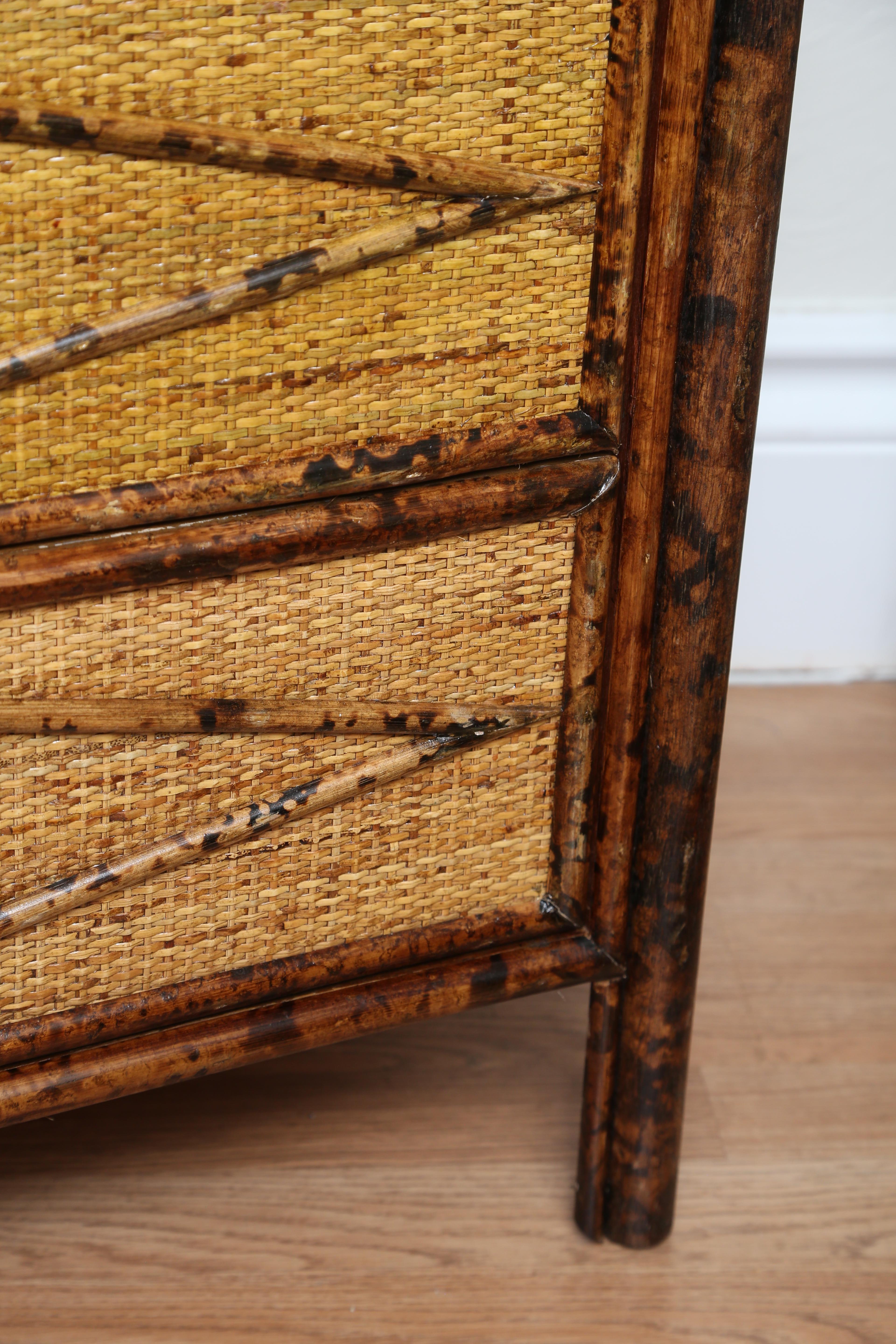 20th Century Vintage Burnt Bamboo Three-Drawer Chest