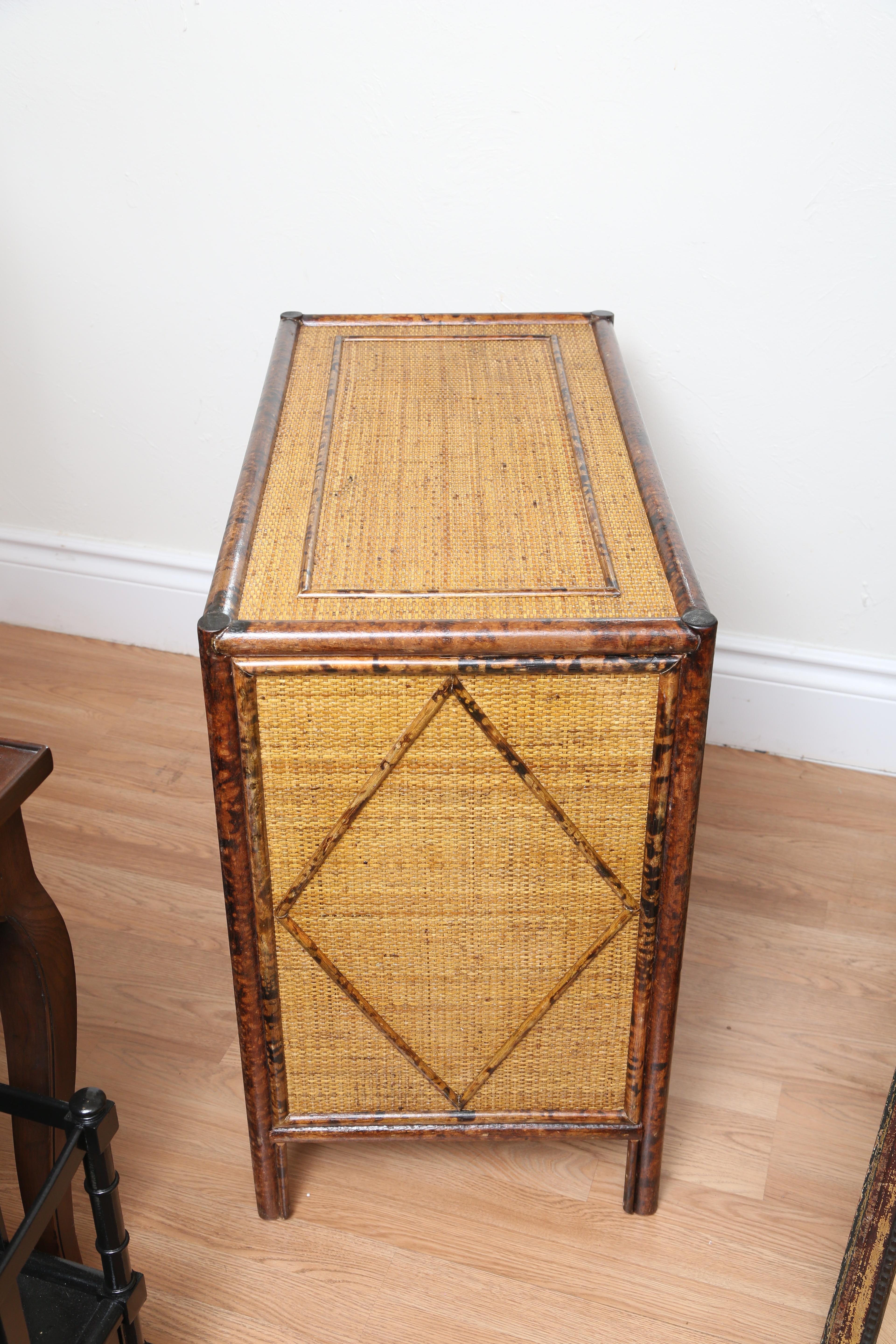 Vintage Burnt Bamboo Three-Drawer Chest 2