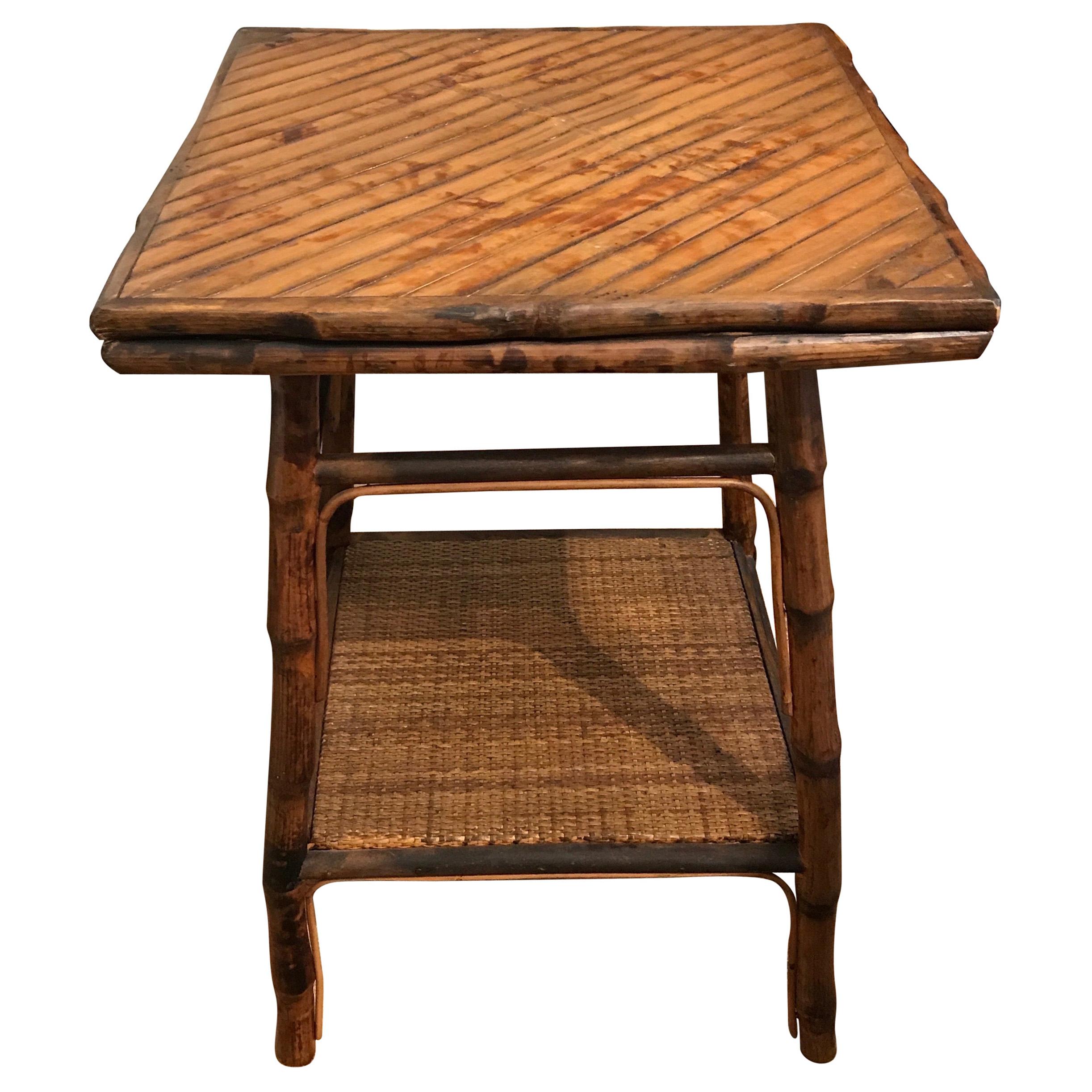 Vintage Burnt Bamboo Two-Tiered Table