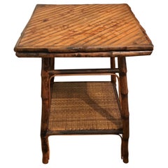 Vintage Burnt Bamboo Two-Tiered Table