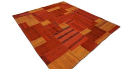 Vintage Burnt Orange and Red Patchwork Rug 5'4''x5'11''