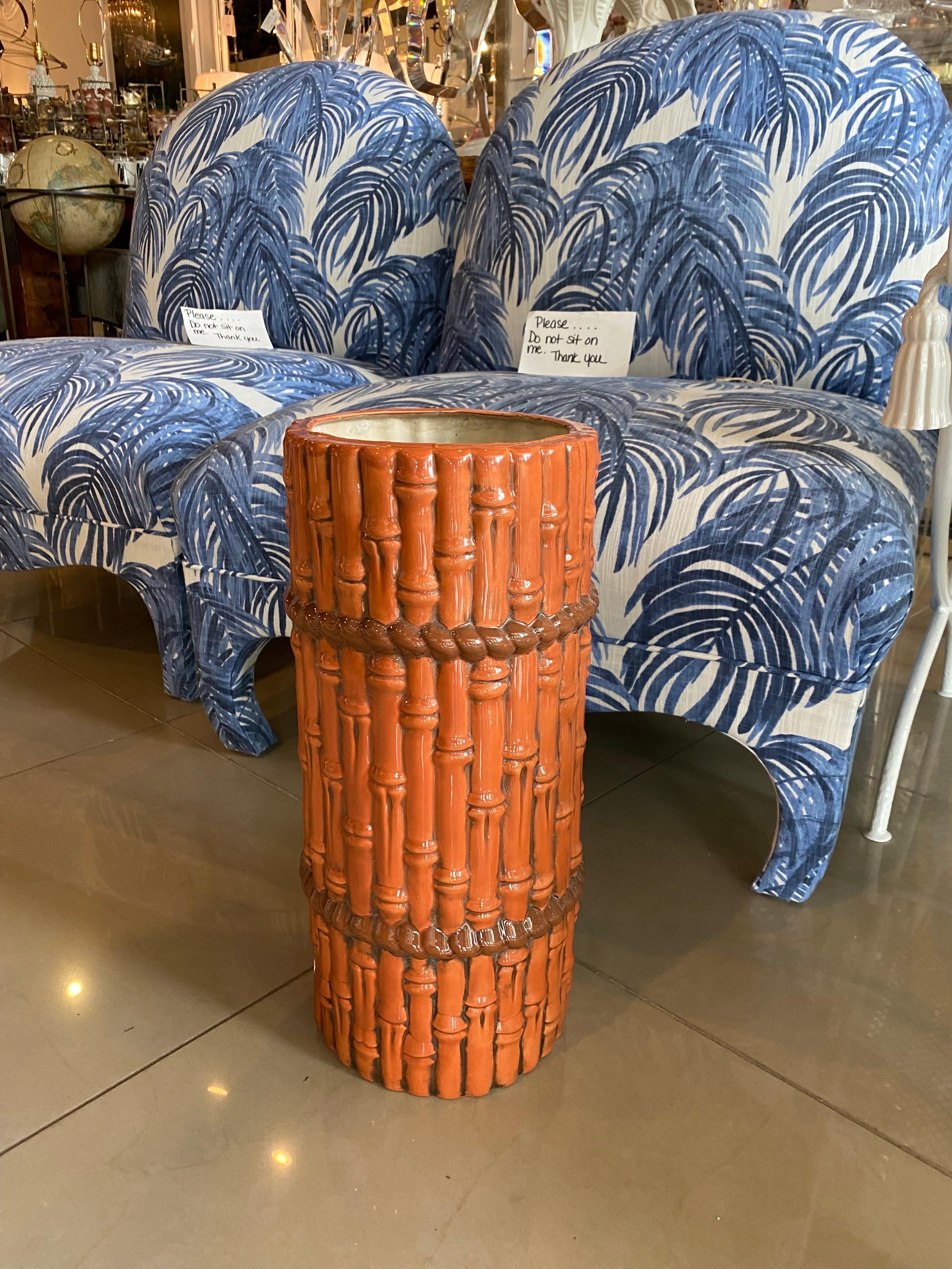 Vintage Burnt Orange Keramik Faux Bambus Regenschirm Stand  im Angebot 4