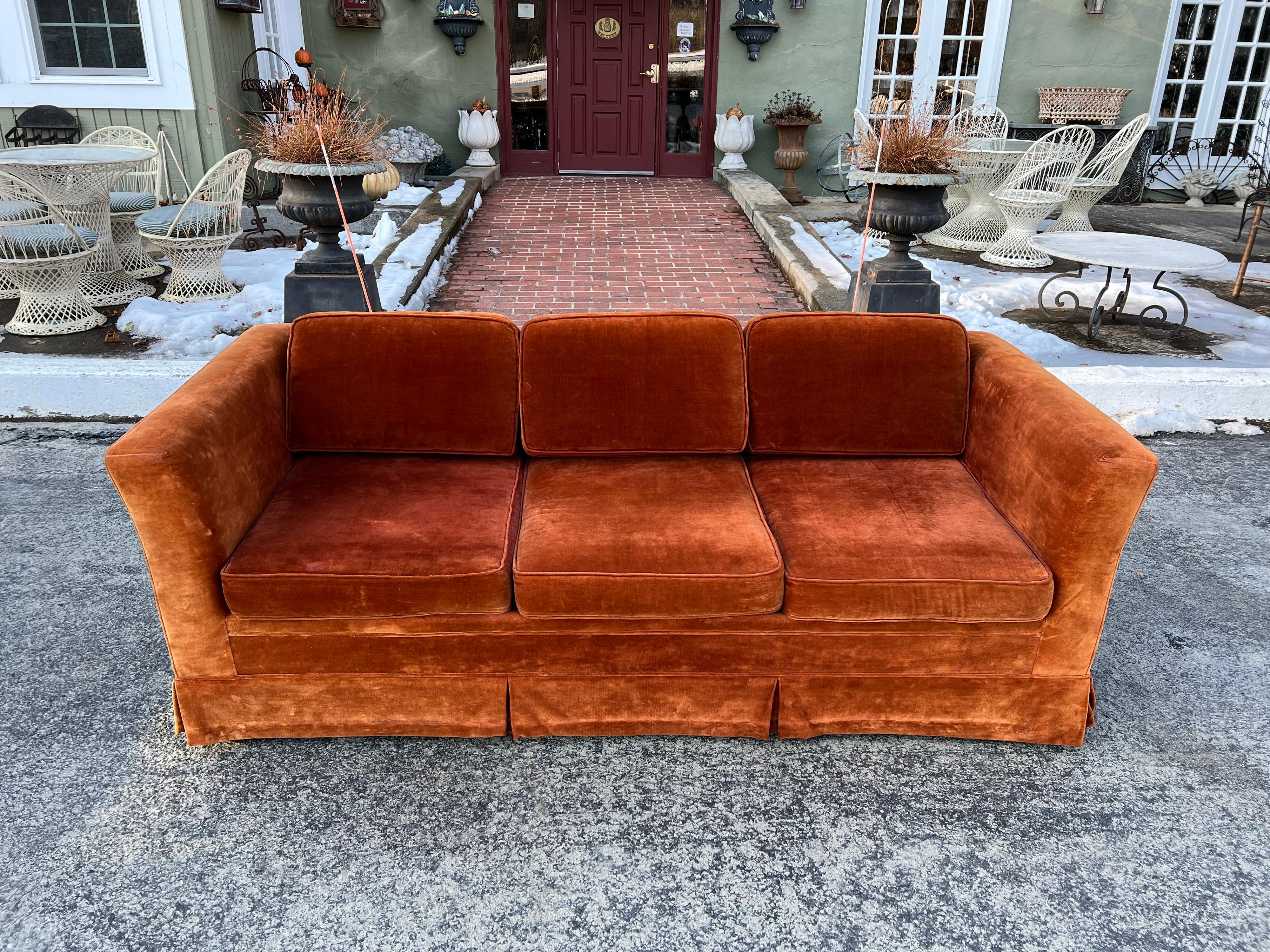 Vintage Burnt Orange Velvet Sofa 4
