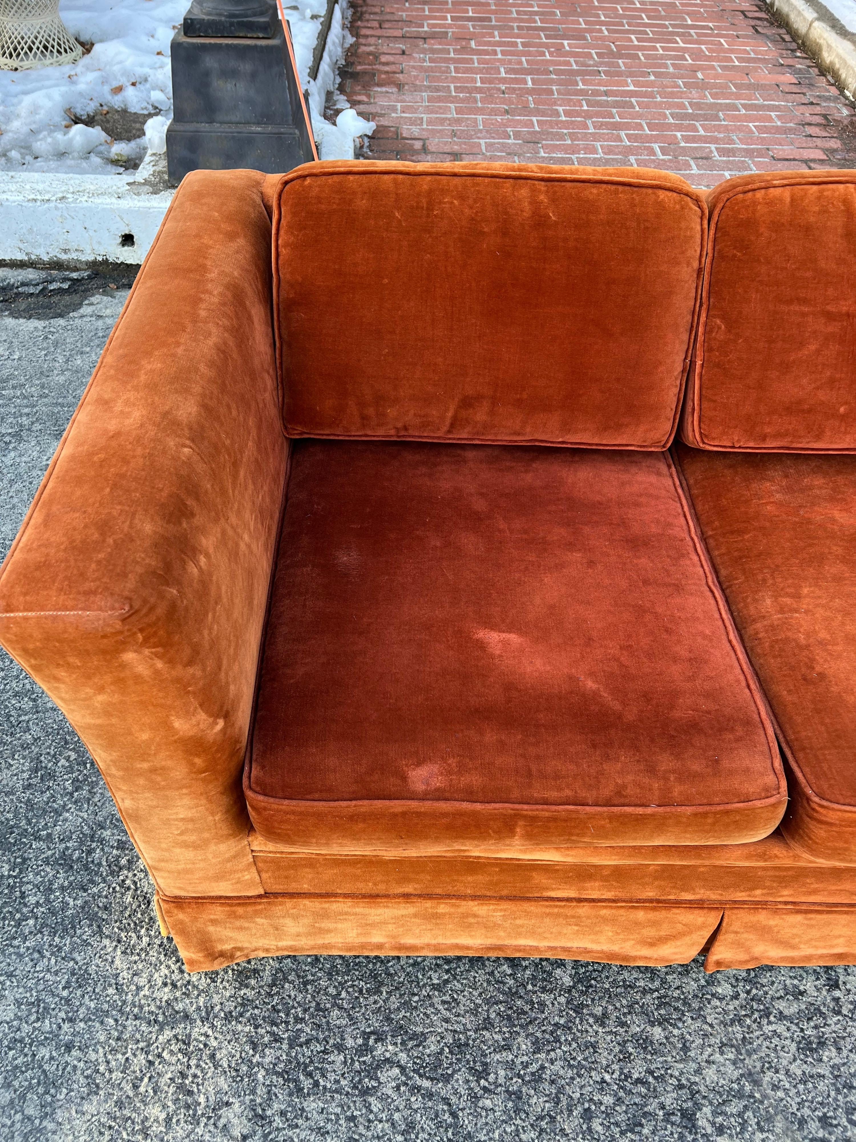 Vintage Burnt Orange Velvet Sofa 5