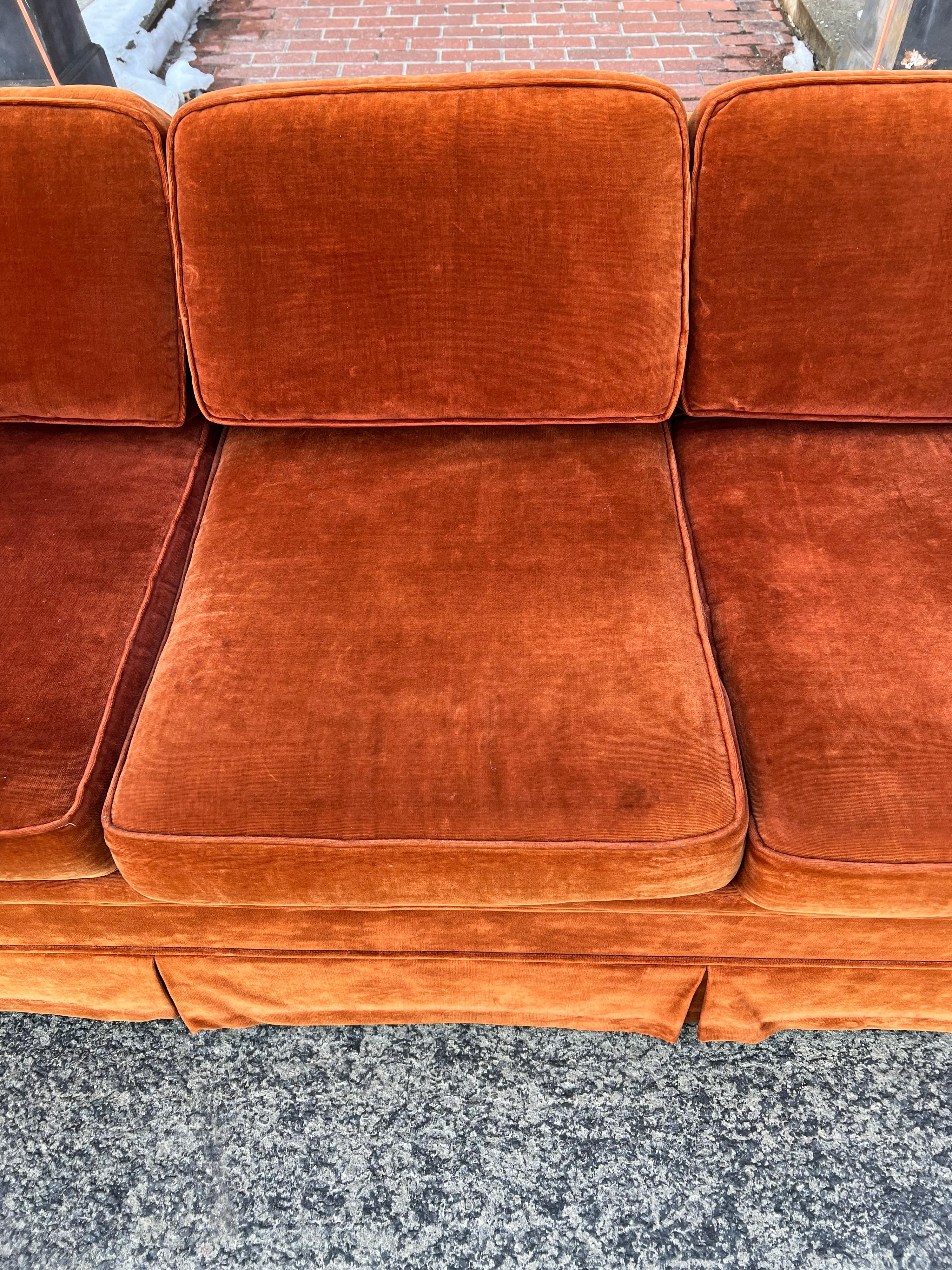 Vintage Burnt Orange Velvet Sofa 6