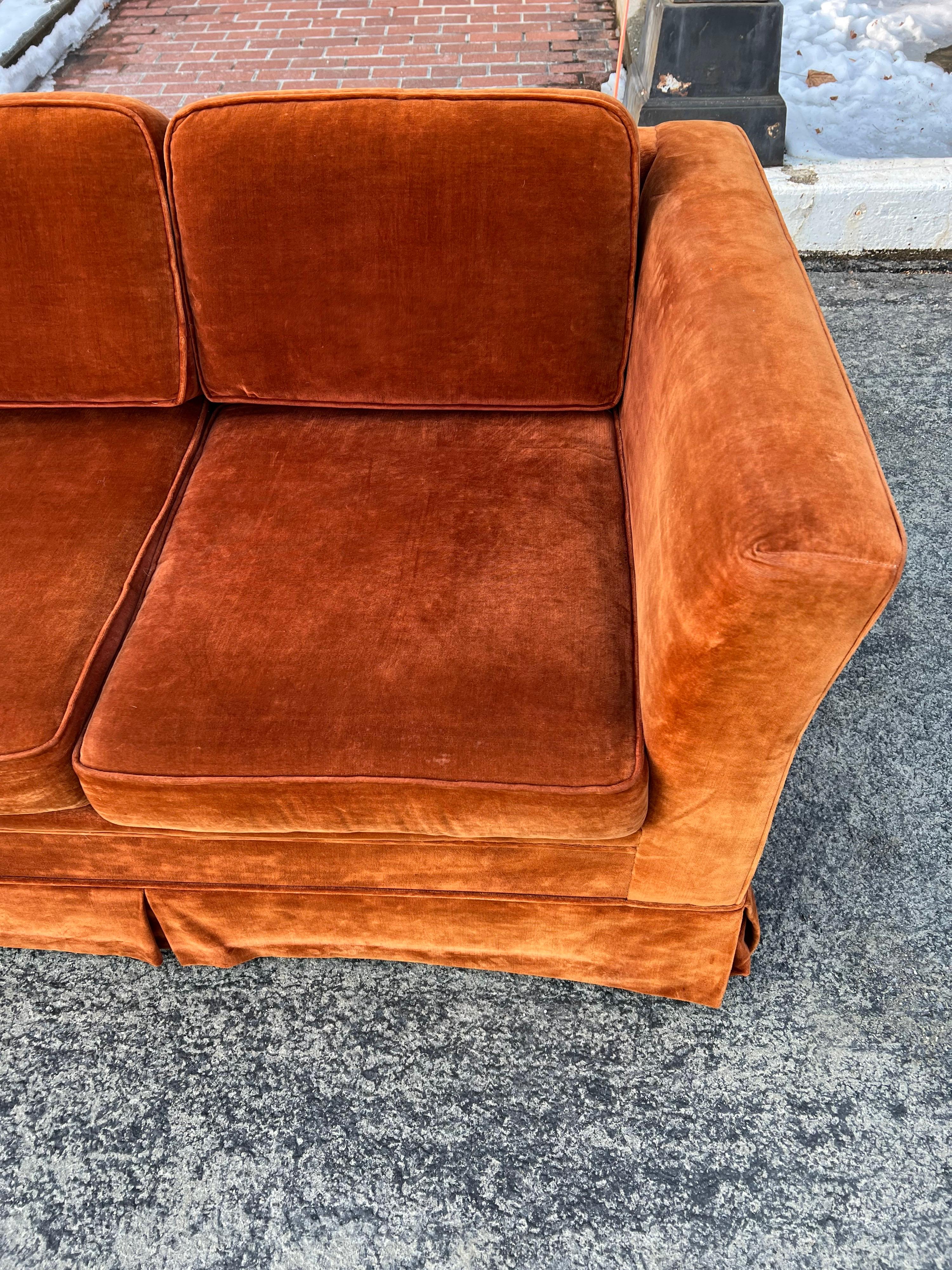Vintage Burnt Orange Velvet Sofa 7