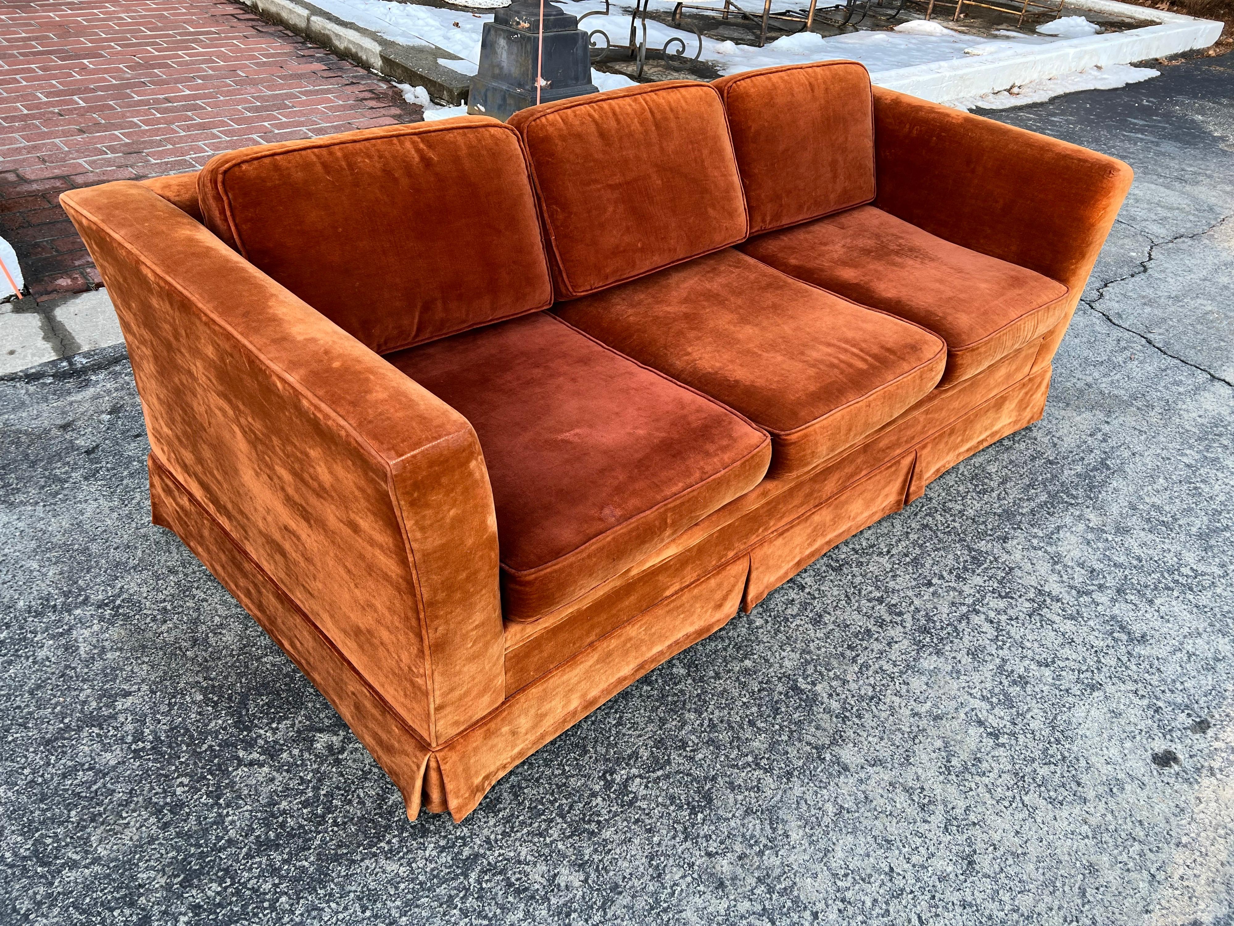 Vintage Burnt Orange Velvet Sofa 8