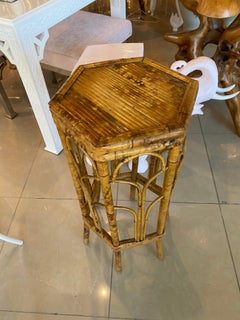 Vintage Burnt Tortoise Bamboo Rattan Plant Stand