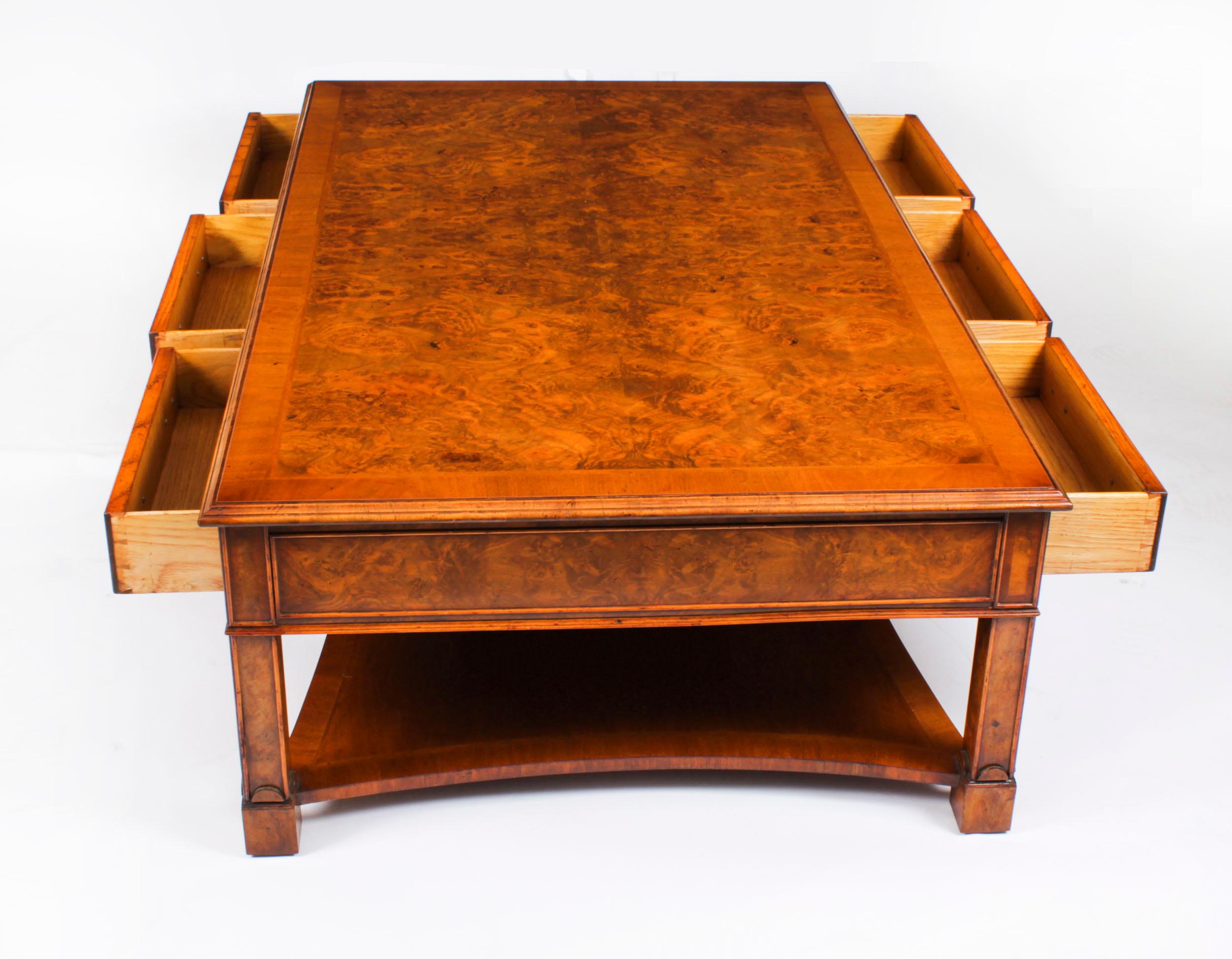 Vintage Burr 5ft Walnut Coffee Table With Six Drawers 20th Century For Sale 5