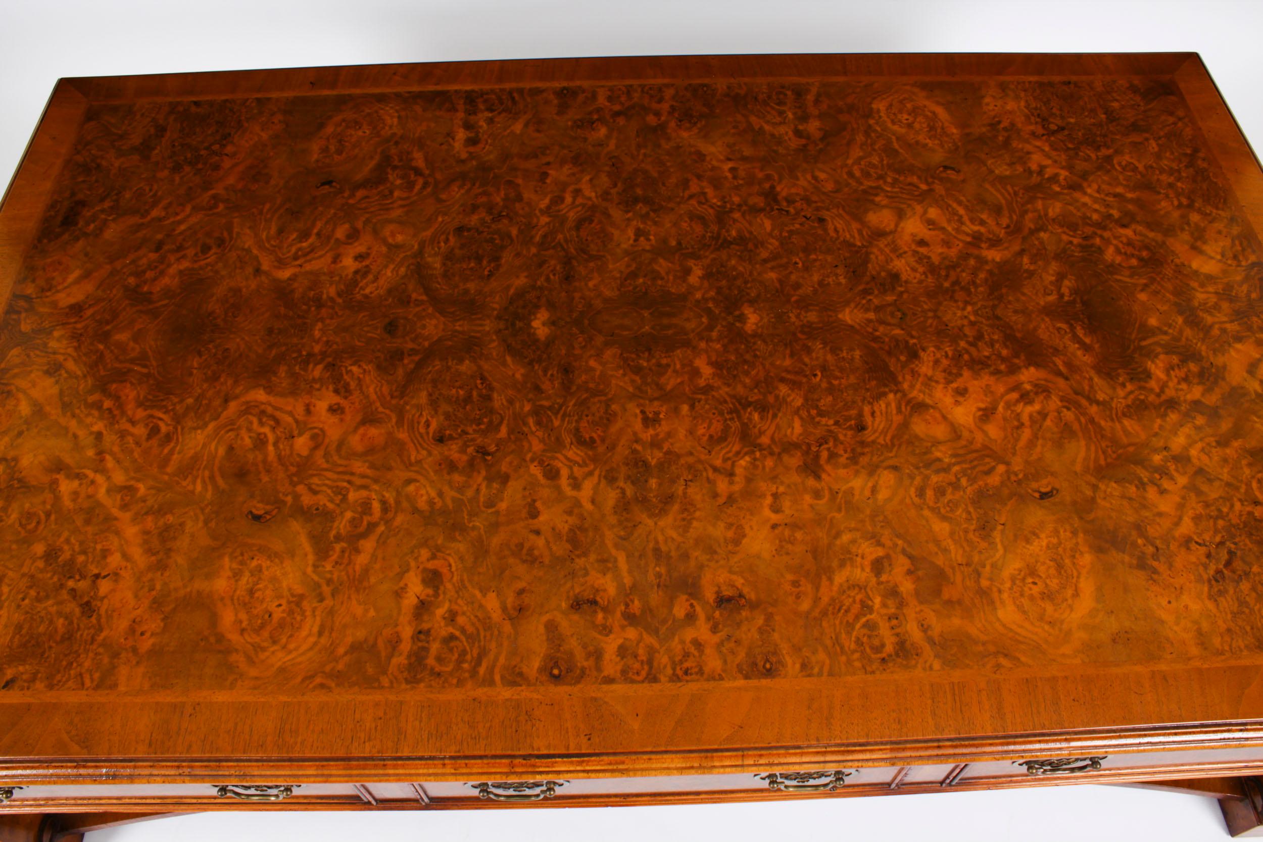 English Vintage Burr 5ft Walnut Coffee Table With Six Drawers 20th Century For Sale