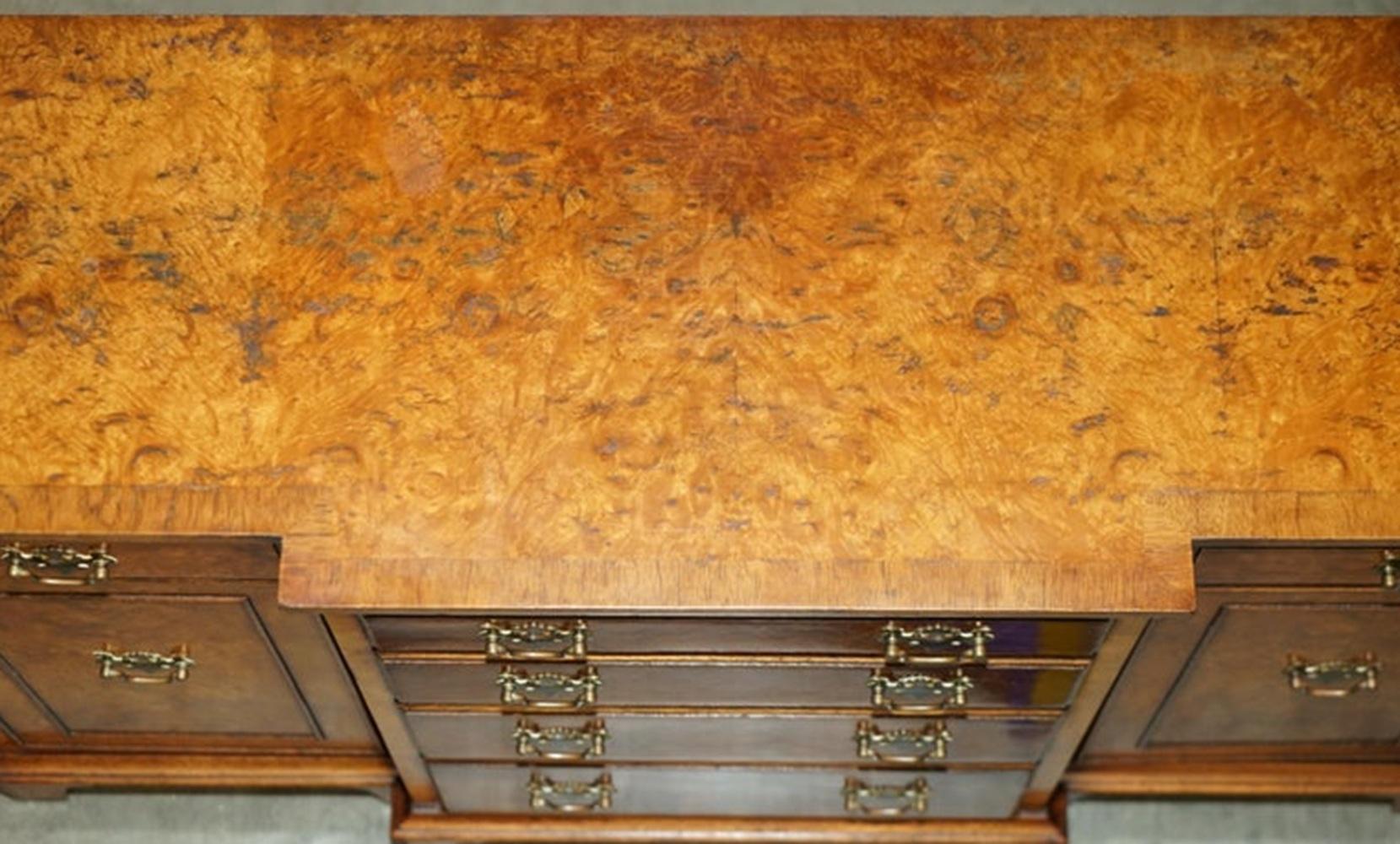 VINTAGE BURR & BURL WALNUT LiBRARY BOOKCASE BREAKFRONT SIDEBOARD WITH DRAWERS In Good Condition For Sale In West Sussex, Pulborough