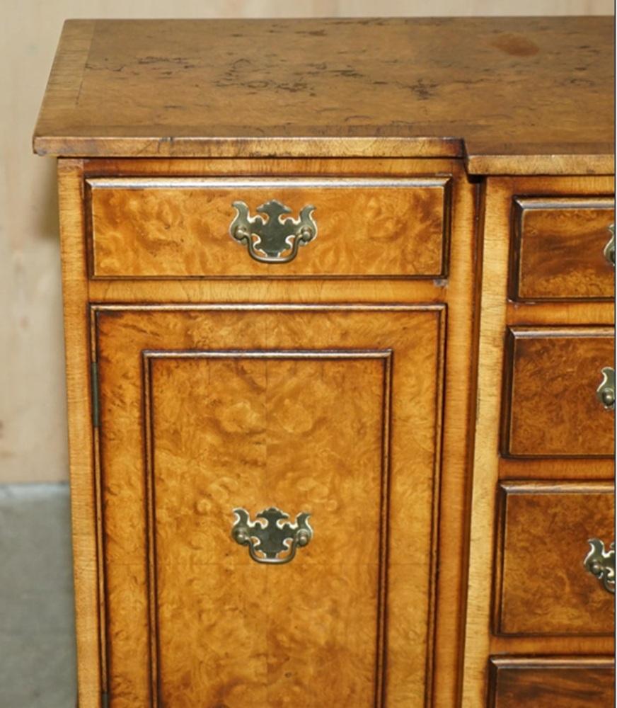Walnut VINTAGE BURR & BURL WALNUT LiBRARY BOOKCASE BREAKFRONT SIDEBOARD WITH DRAWERS For Sale