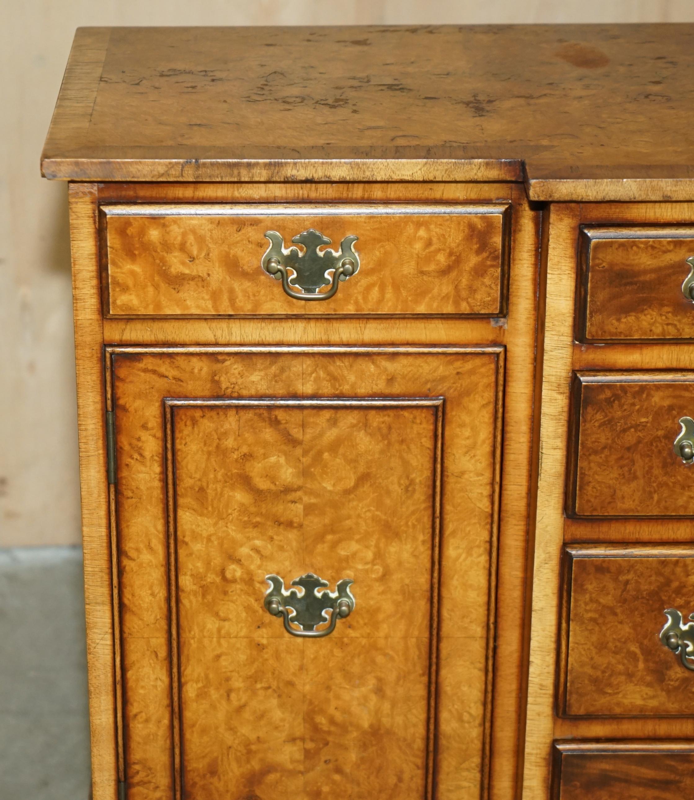 VINTAGE BURR & BURL WALNUT LIBRARY BOOKCASE BREAKFRONT SIDEBOARD WITH DRAWERs For Sale 1