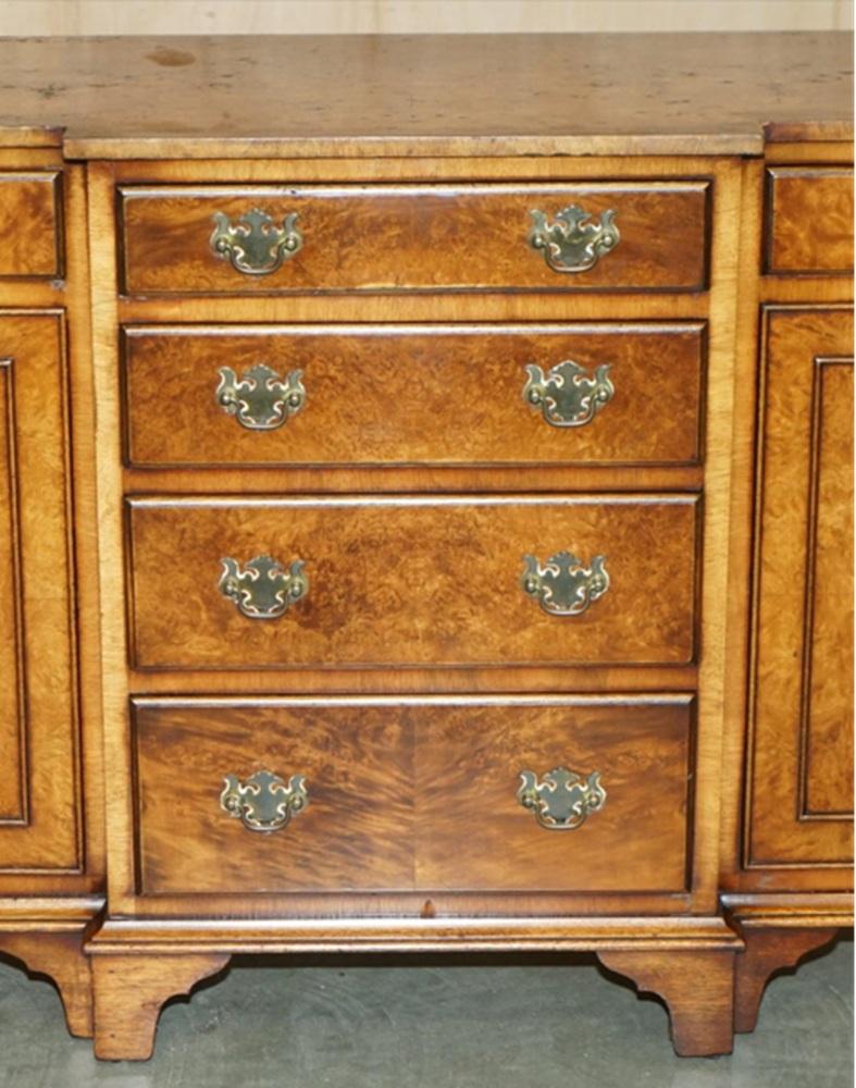 VINTAGE BURR & BURL WALNUT LiBRARY BOOKCASE BREAKFRONT SIDEBOARD WITH DRAWERS For Sale 1