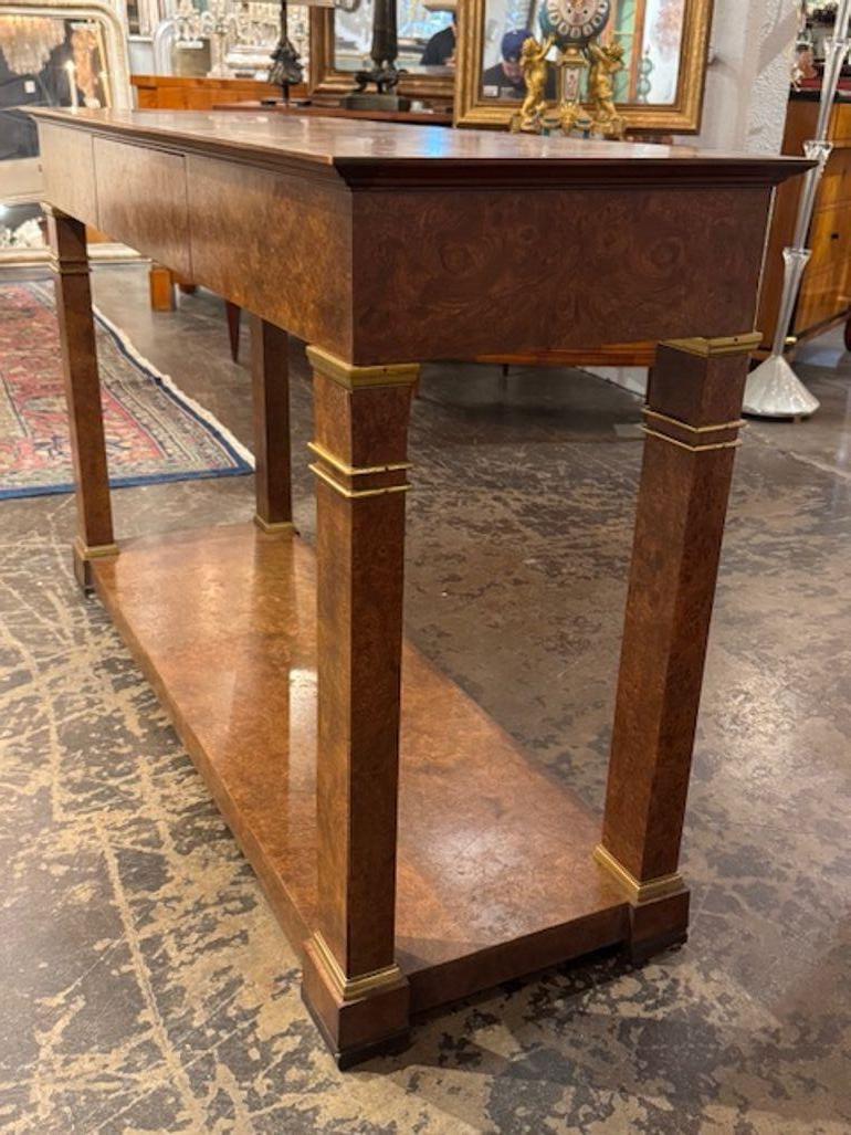 Vintage Burr Elm Baker Furniture Empire Style Console In Good Condition For Sale In Dallas, TX