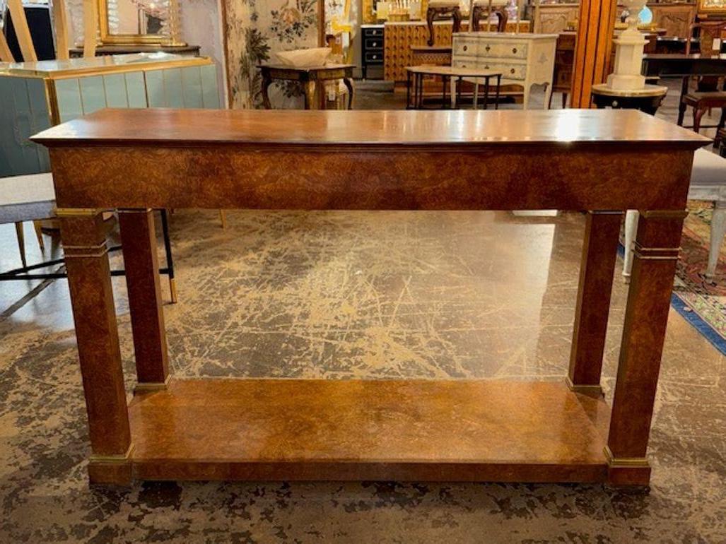 20th Century Vintage Burr Elm Baker Furniture Empire Style Console For Sale