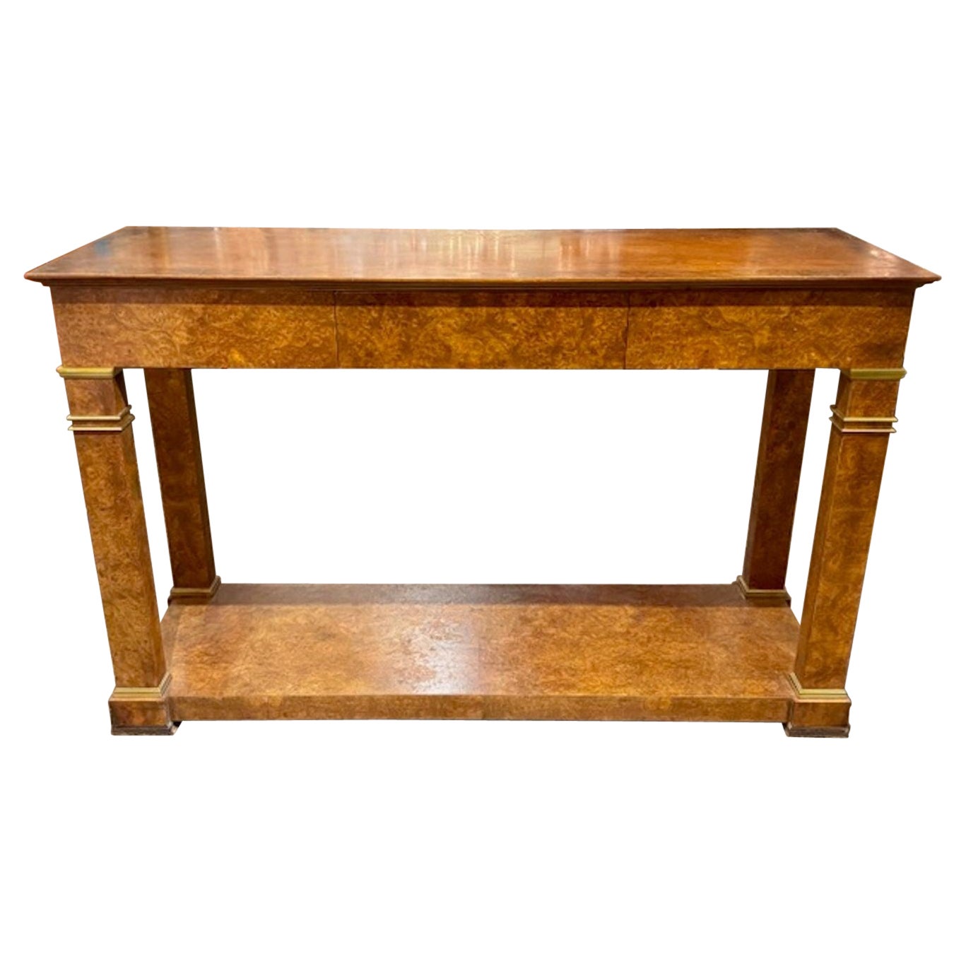 Vintage Burr Elm Baker Furniture Empire Style Console For Sale