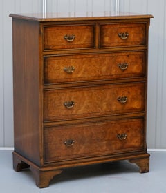 Vintage Burr Elm Chest of Drawers & Pair of Lamp Wine Side End Tables Burl Suite