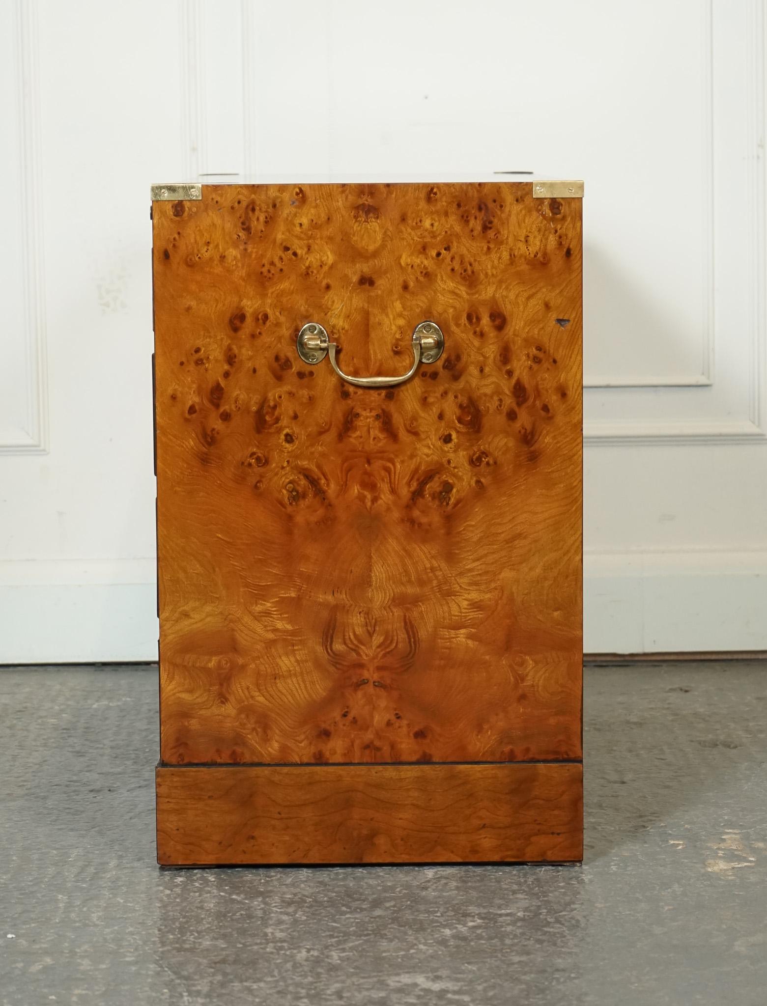 VINTAGE BURR ELM MILITARY CAMPAIGN CHEST OF DRAWERS WiTH PULL OUT BUTLER TRAY 8