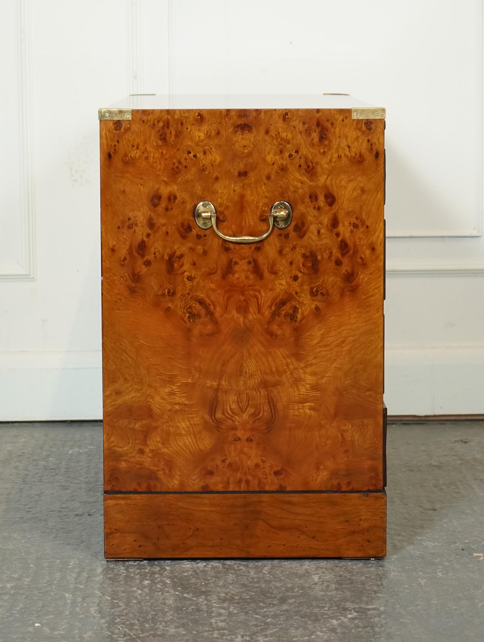 VINTAGE BURR ELM MILITARY CAMPAIGN CHEST OF DRAWERS WiTH PULL OUT BUTLER TRAY 9