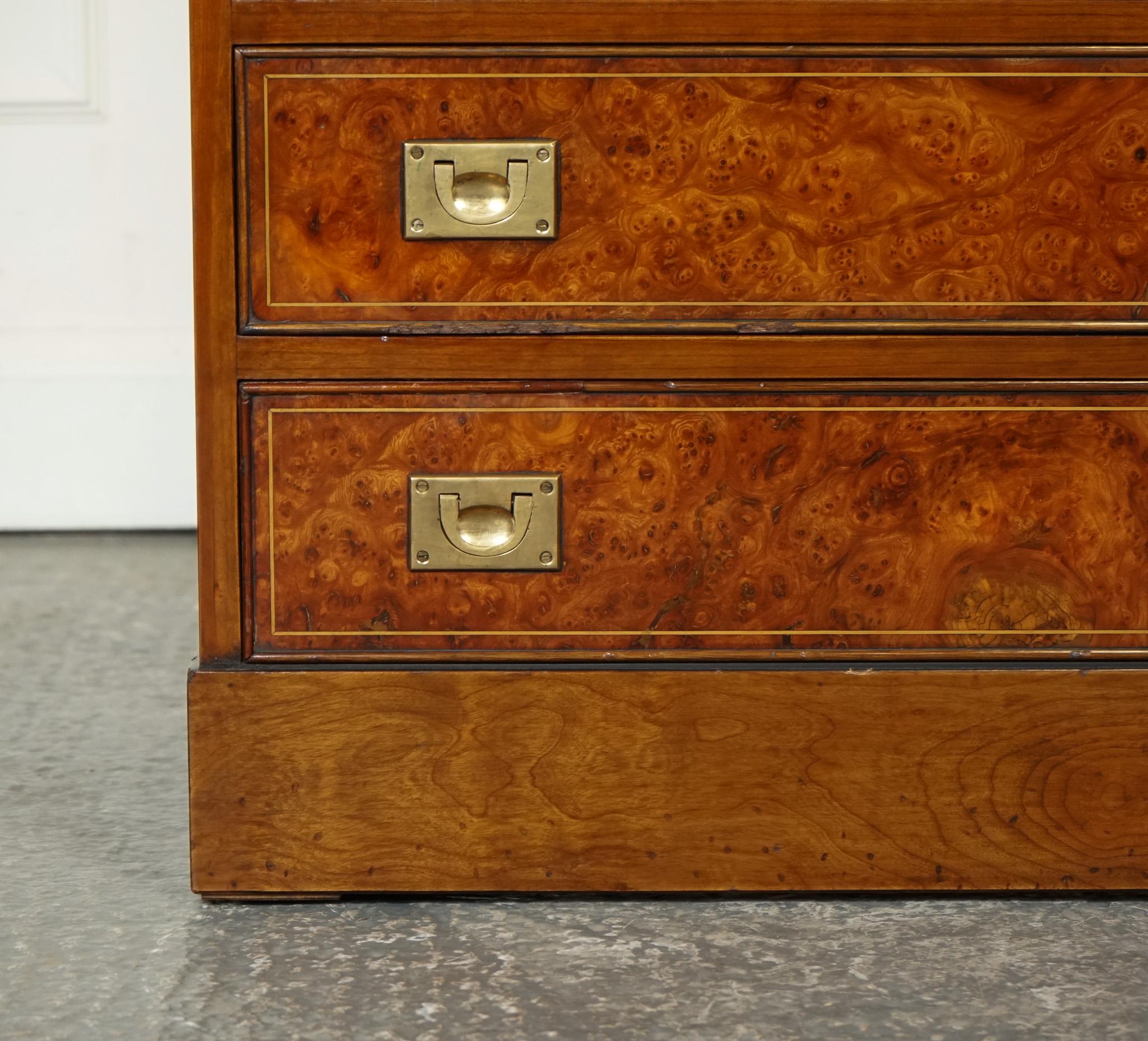Elm VINTAGE BURR ELM MILITARY CAMPAIGN CHEST OF DRAWERS WiTH PULL OUT BUTLER TRAY