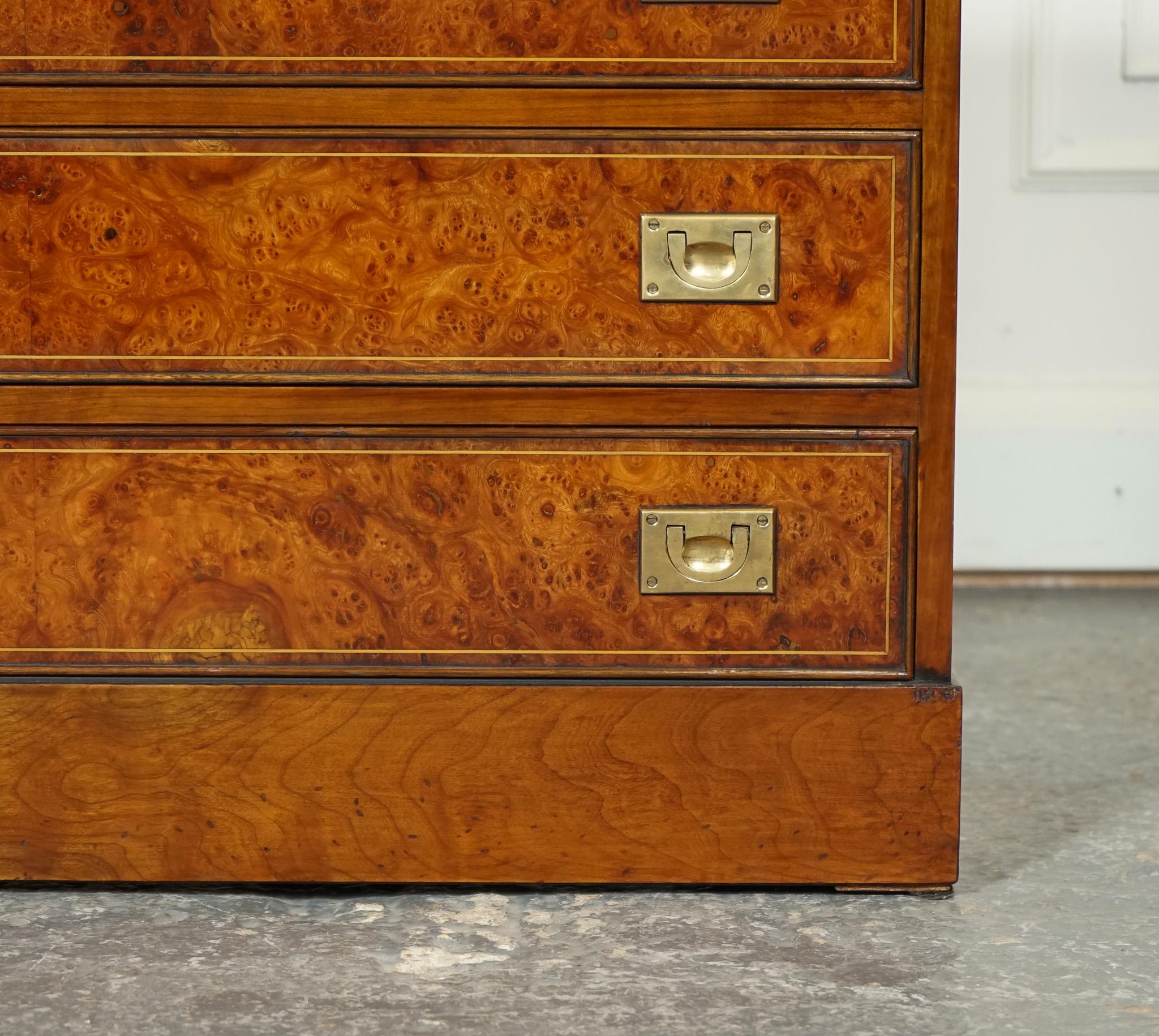 VINTAGE BURR ELM MILITARY CAMPAIGN CHEST OF DRAWERS WiTH PULL OUT BUTLER TRAY 1