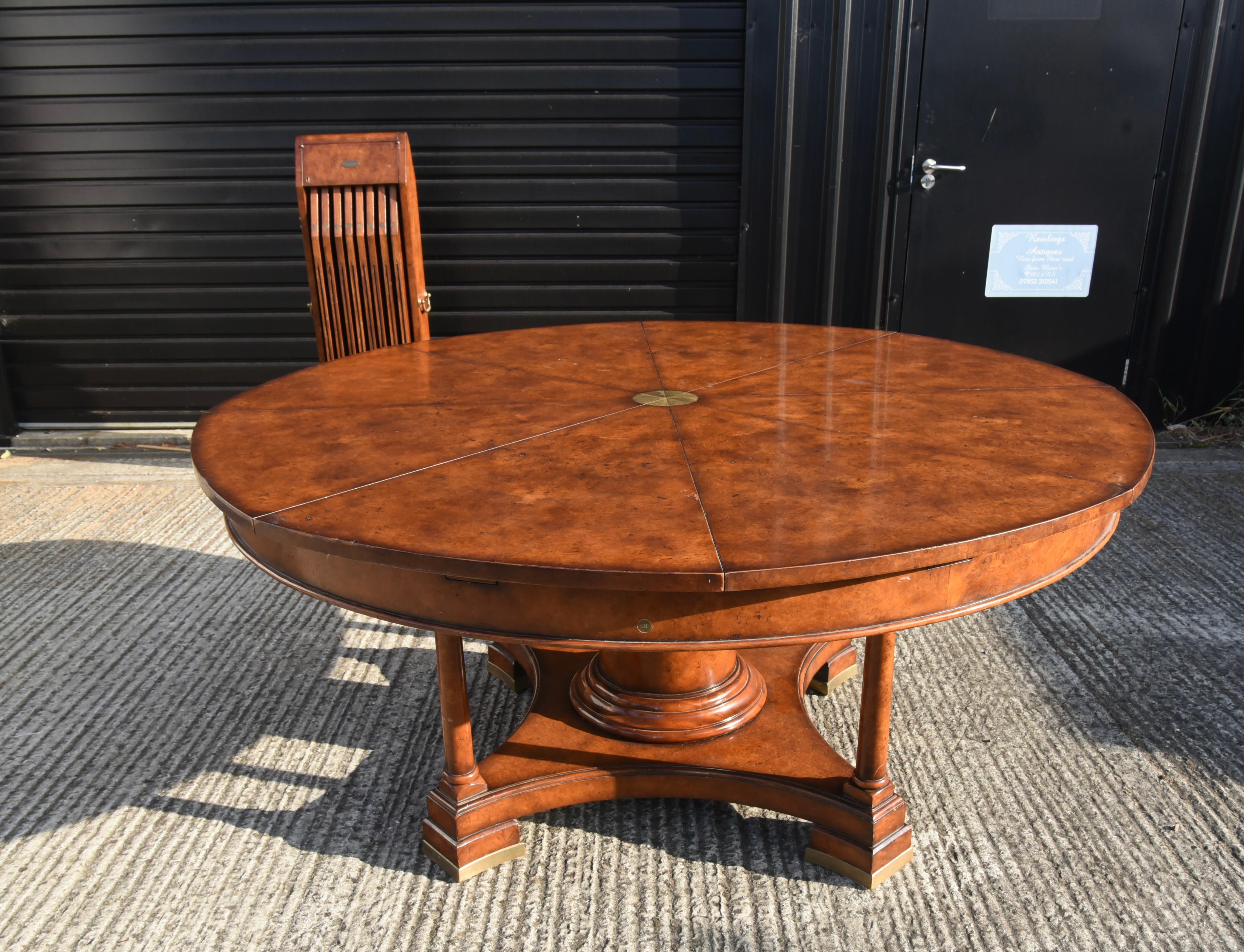 English Vintage burr oak curcular extending Jupe dining table 