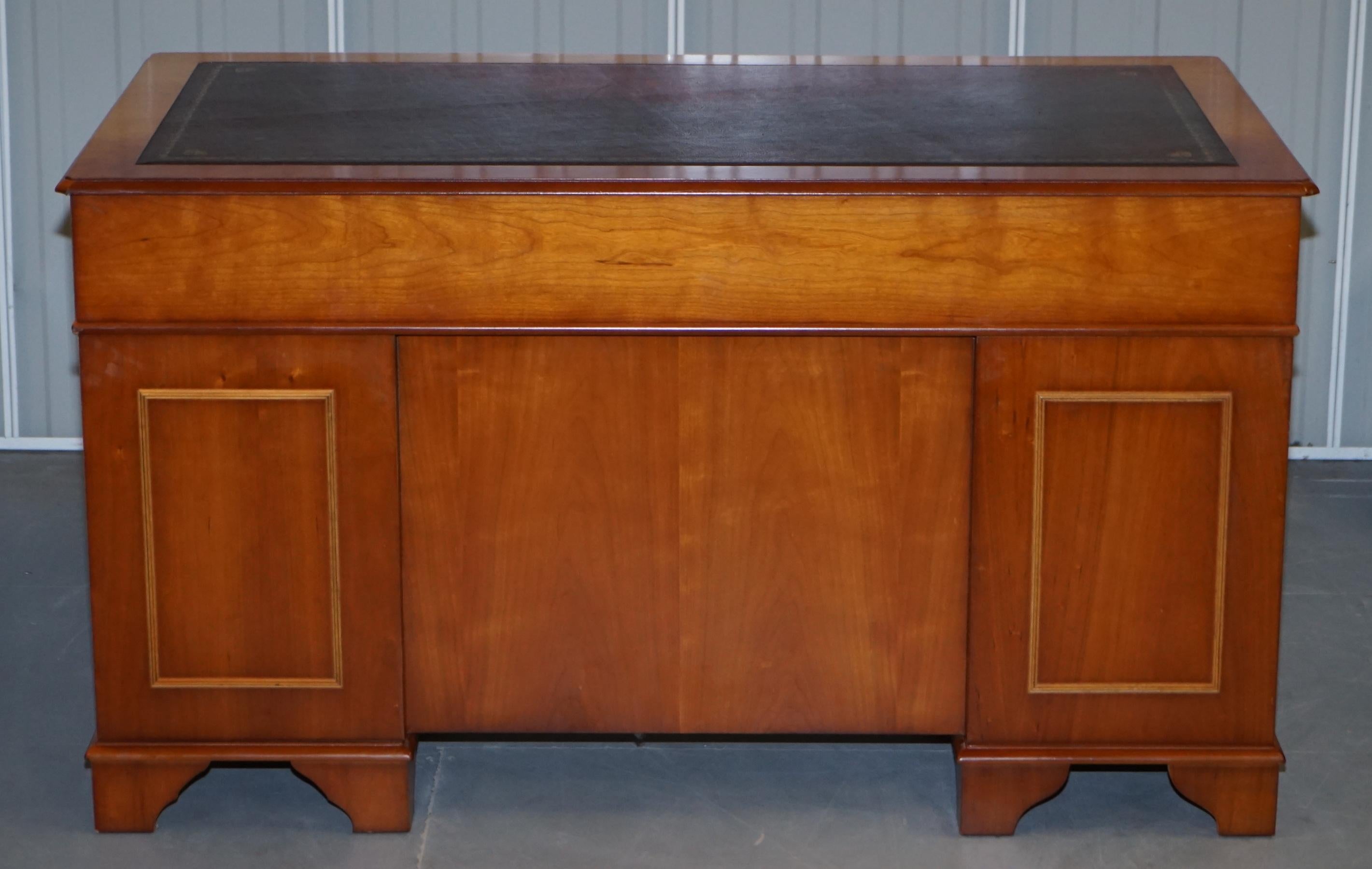 Vintage Burr Satinwood Kneehole Partner Desk Oxblood Leather Top Panelled Back For Sale 12