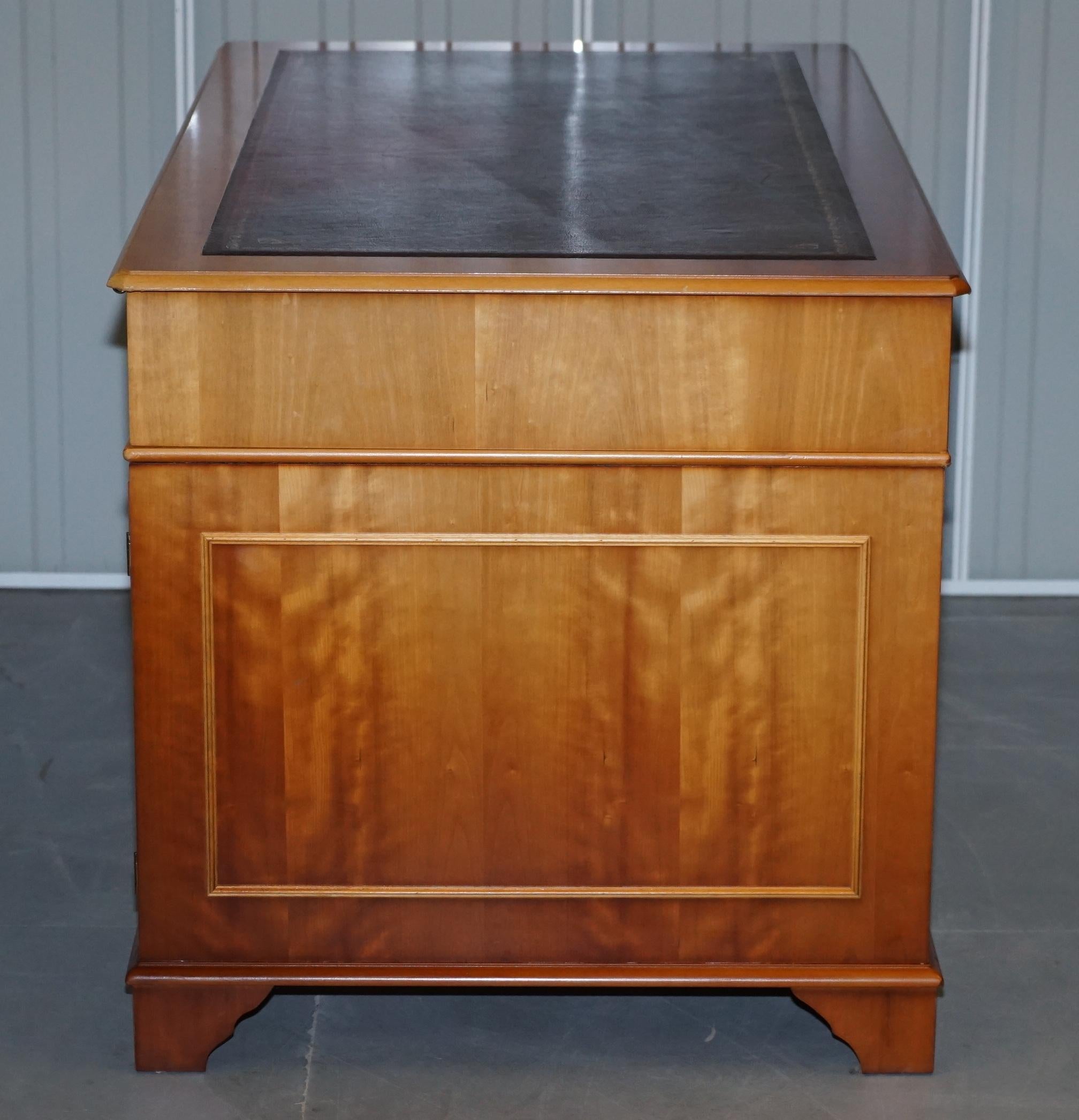 Vintage Burr Satinwood Kneehole Partner Desk Oxblood Leather Top Panelled Back For Sale 13