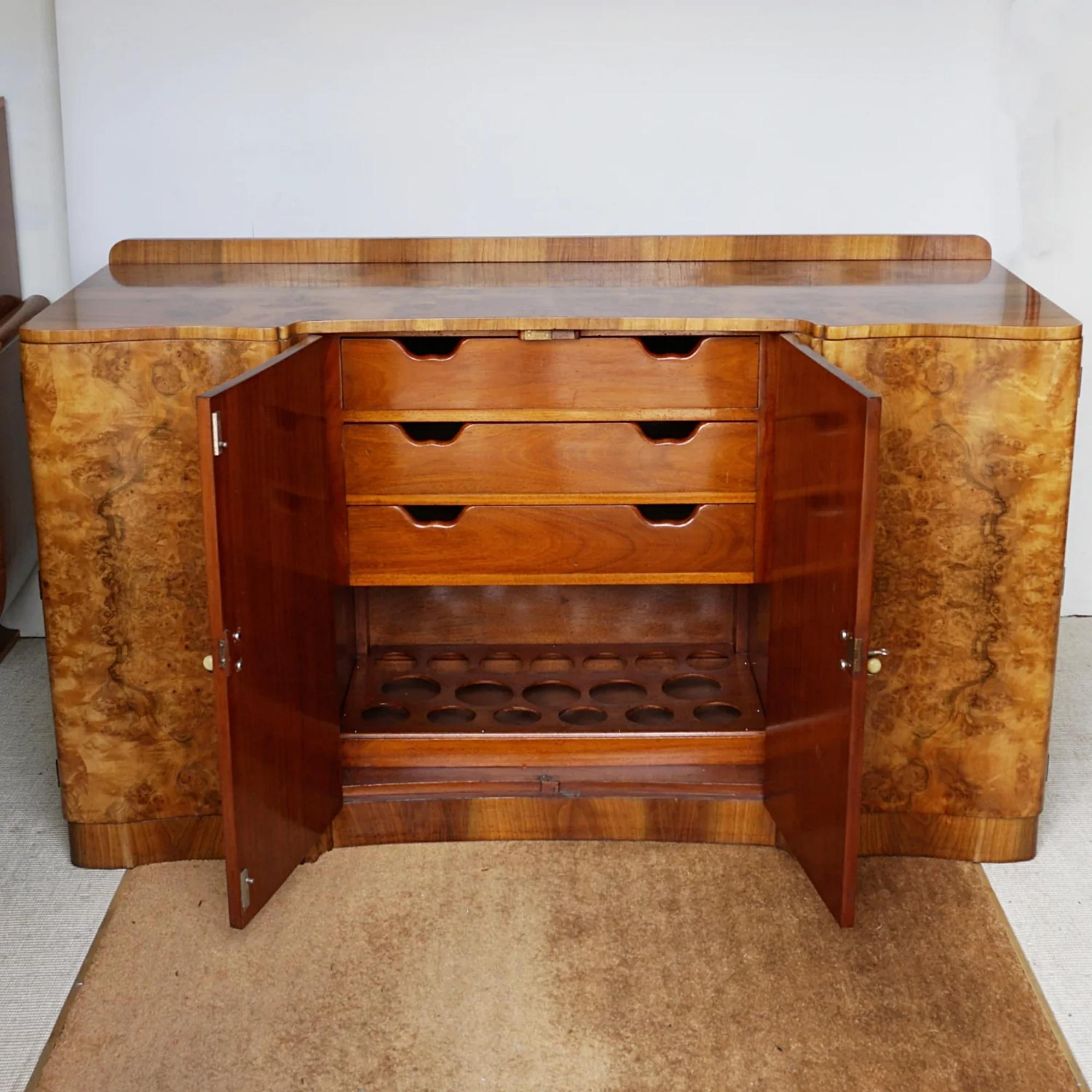 Vintage Burr Walnut Art Deco Sideboard  In Good Condition In Forest Row, East Sussex