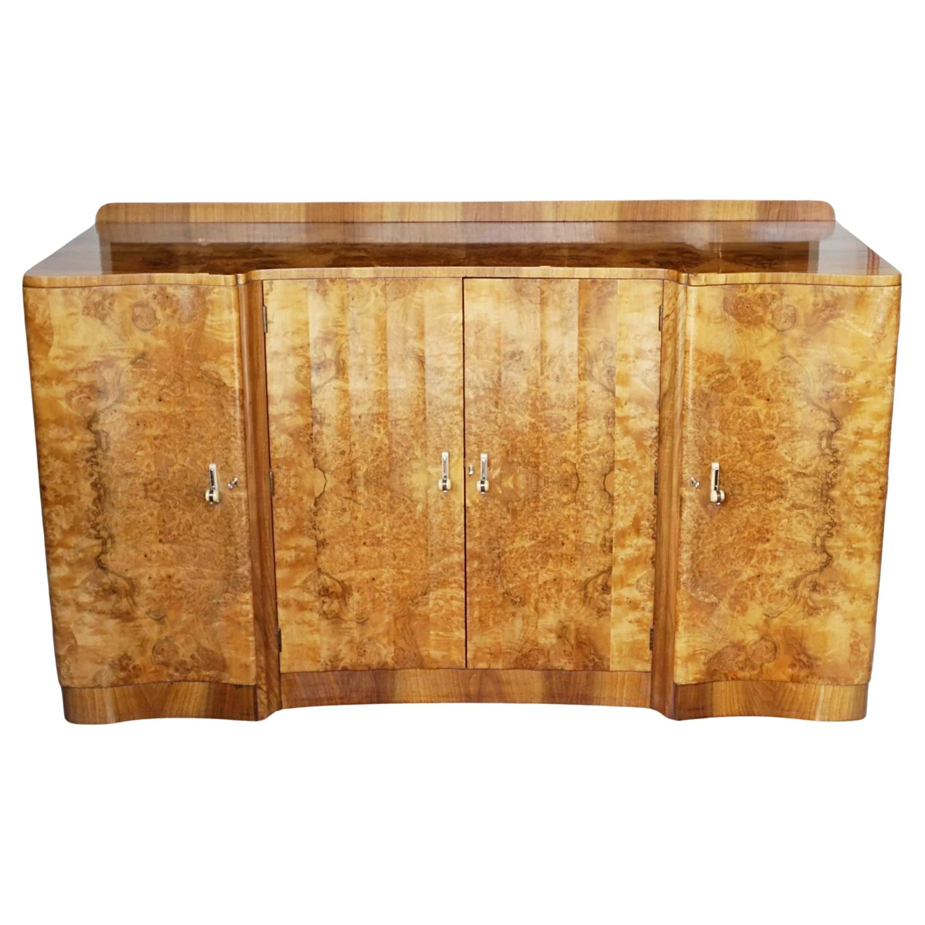 Vintage Burr Walnut Art Deco Sideboard 