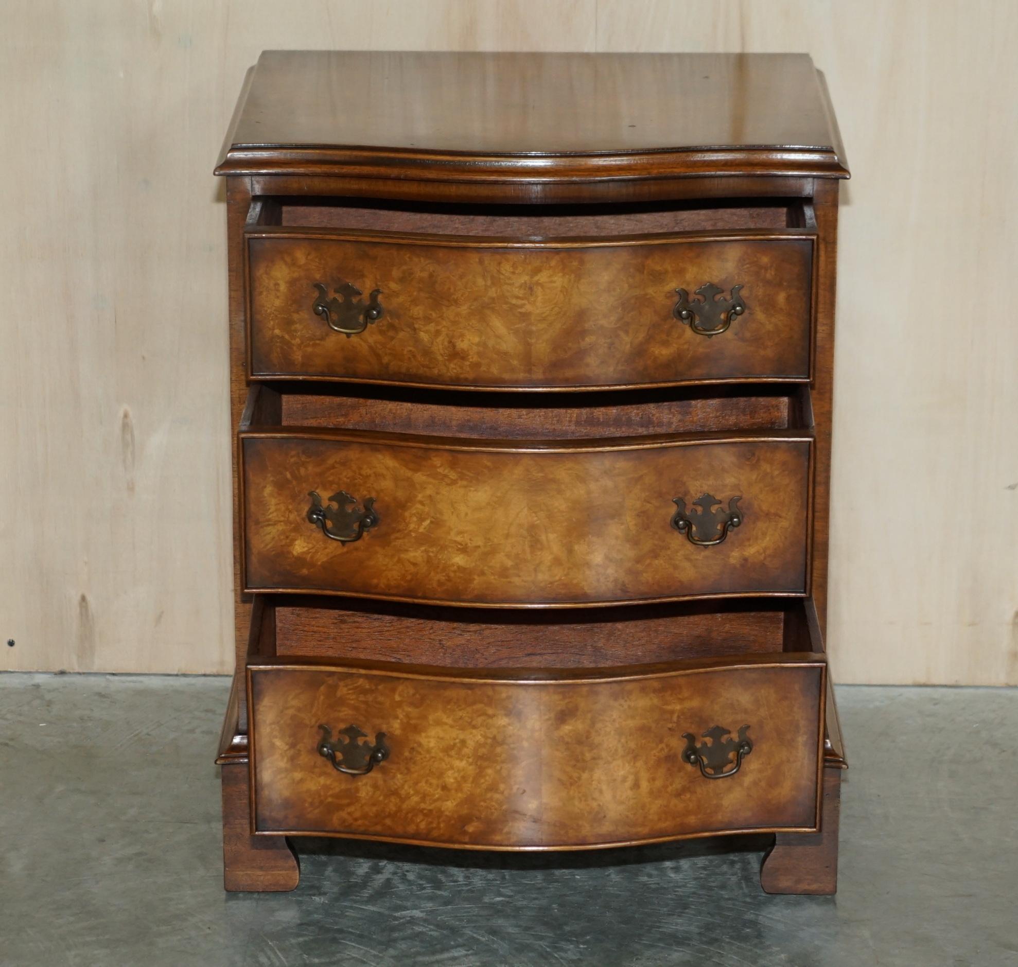 Vintage Burr Walnut Bevan Funnell Serpentine Fronted Side Table Chest of Drawers For Sale 8