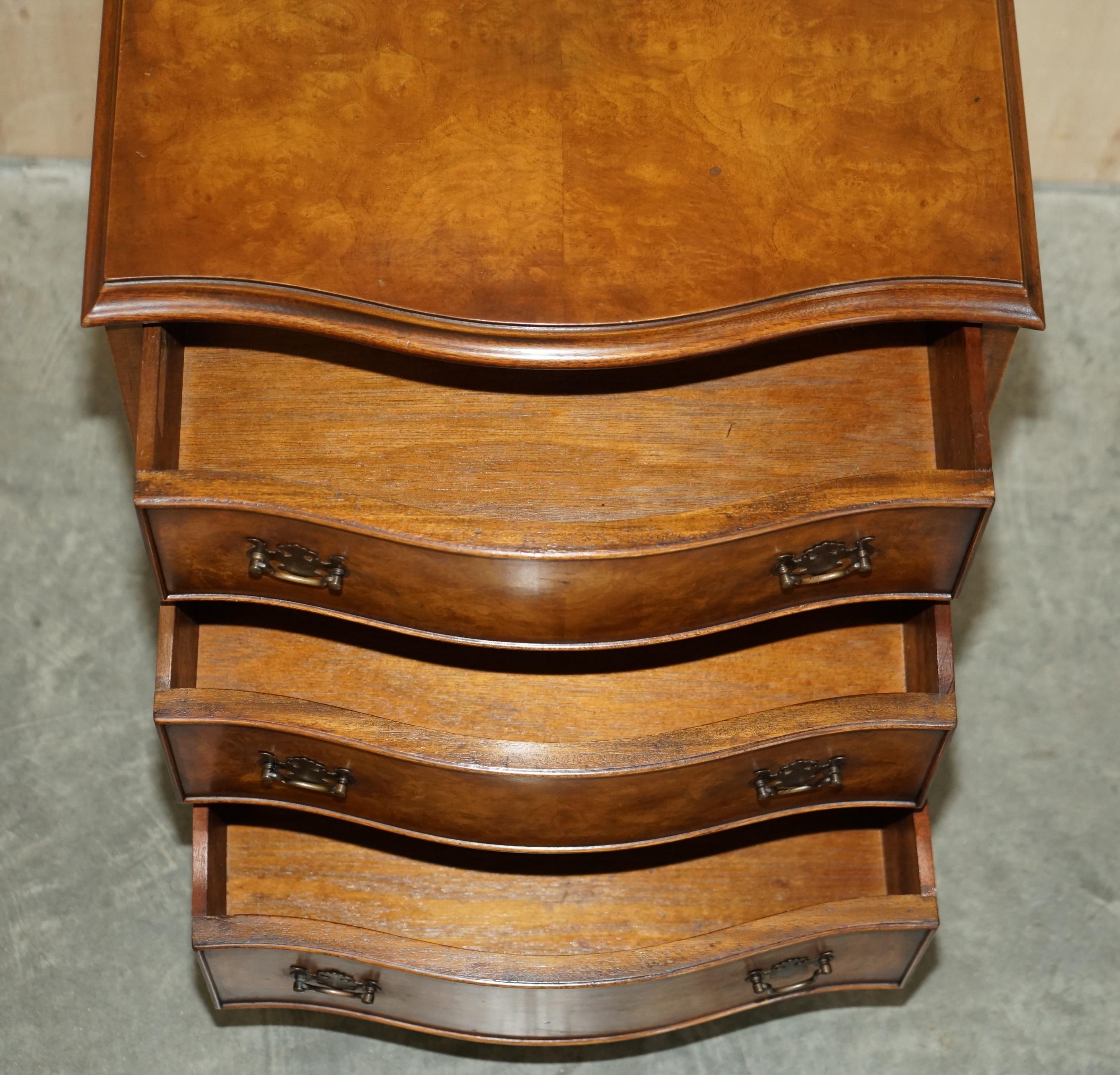Vintage Burr Walnut Bevan Funnell Serpentine Fronted Side Table Chest of Drawers For Sale 9