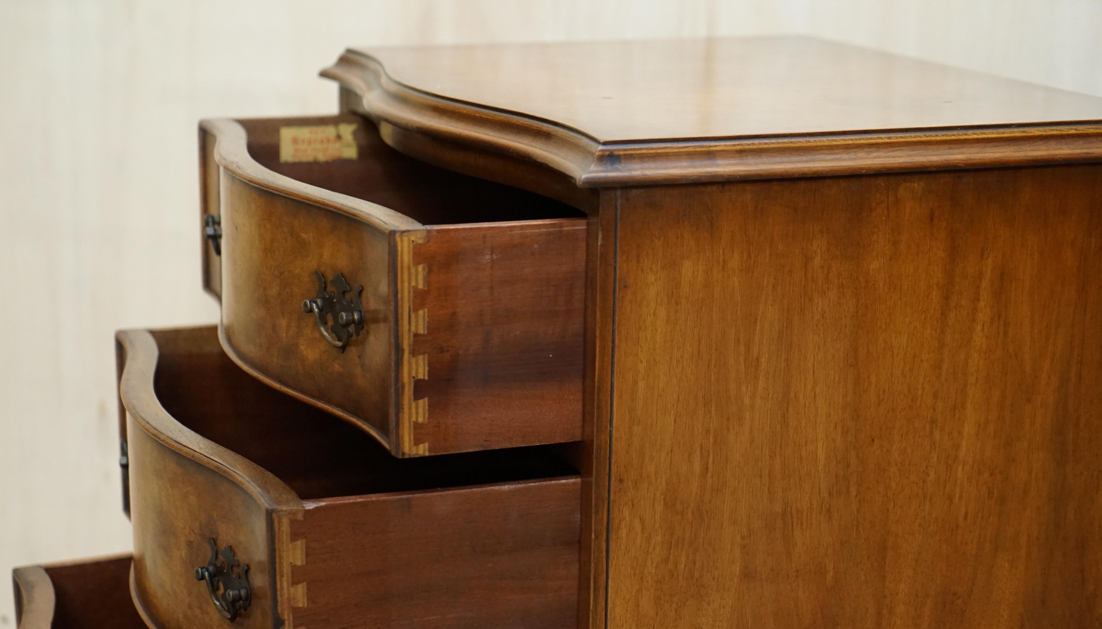 Vintage Burr Walnut Bevan Funnell Serpentine Fronted Side Table Chest of Drawers For Sale 10