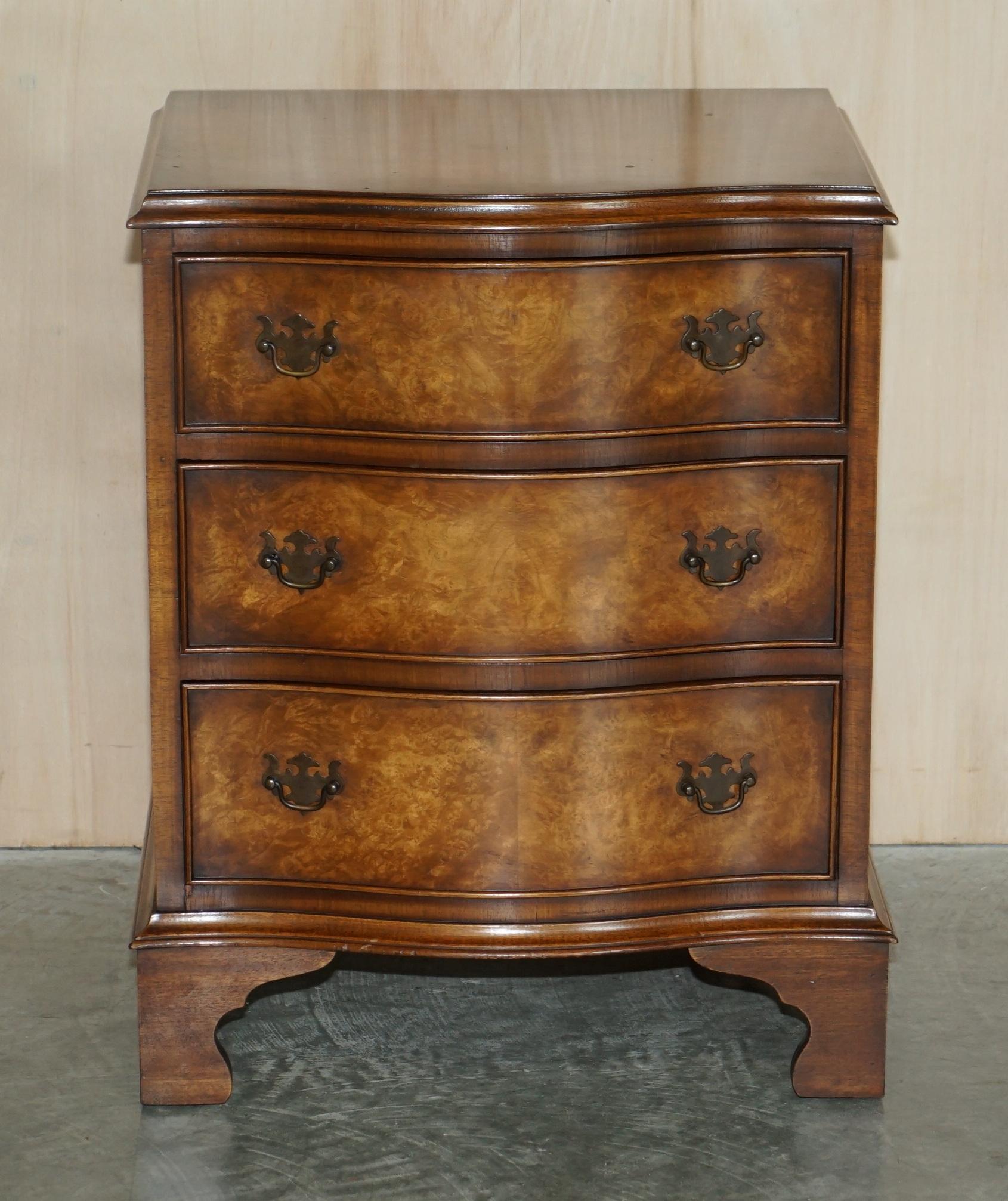 Regency Vintage Burr Walnut Bevan Funnell Serpentine Fronted Side Table Chest of Drawers For Sale