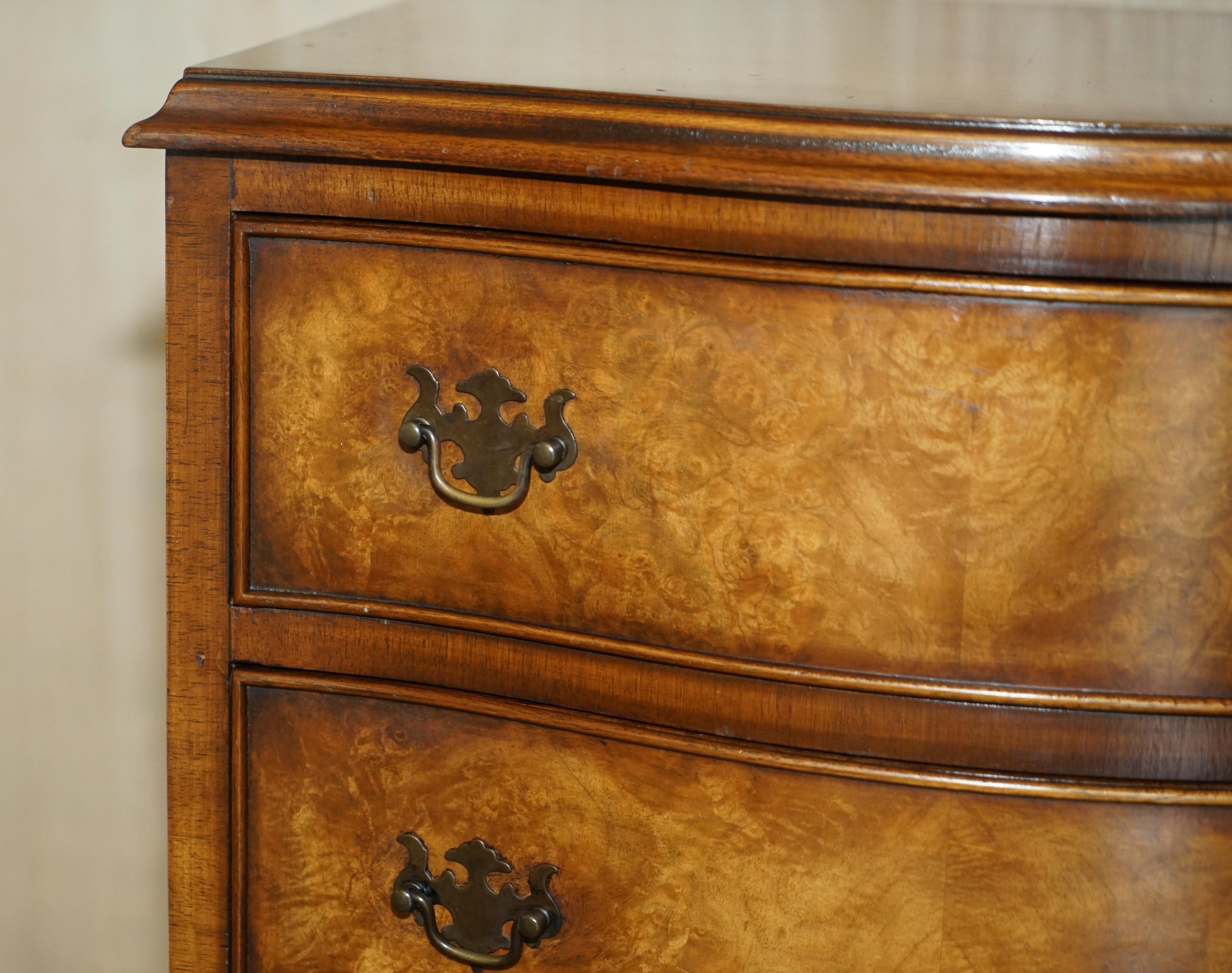 Mid-20th Century Vintage Burr Walnut Bevan Funnell Serpentine Fronted Side Table Chest of Drawers For Sale